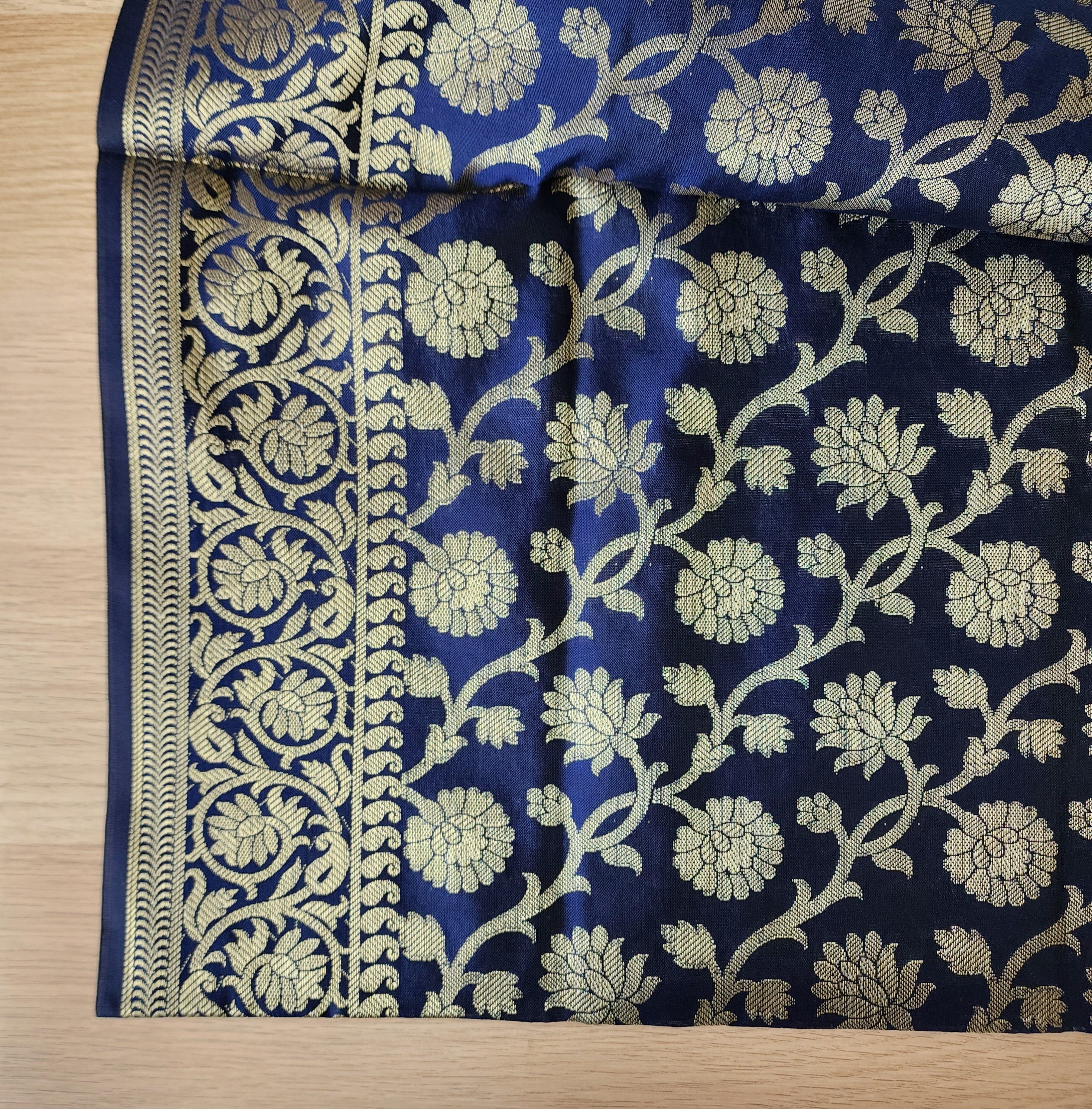 Banarasi Navy Blue Silk Dupatta with gold weaving
