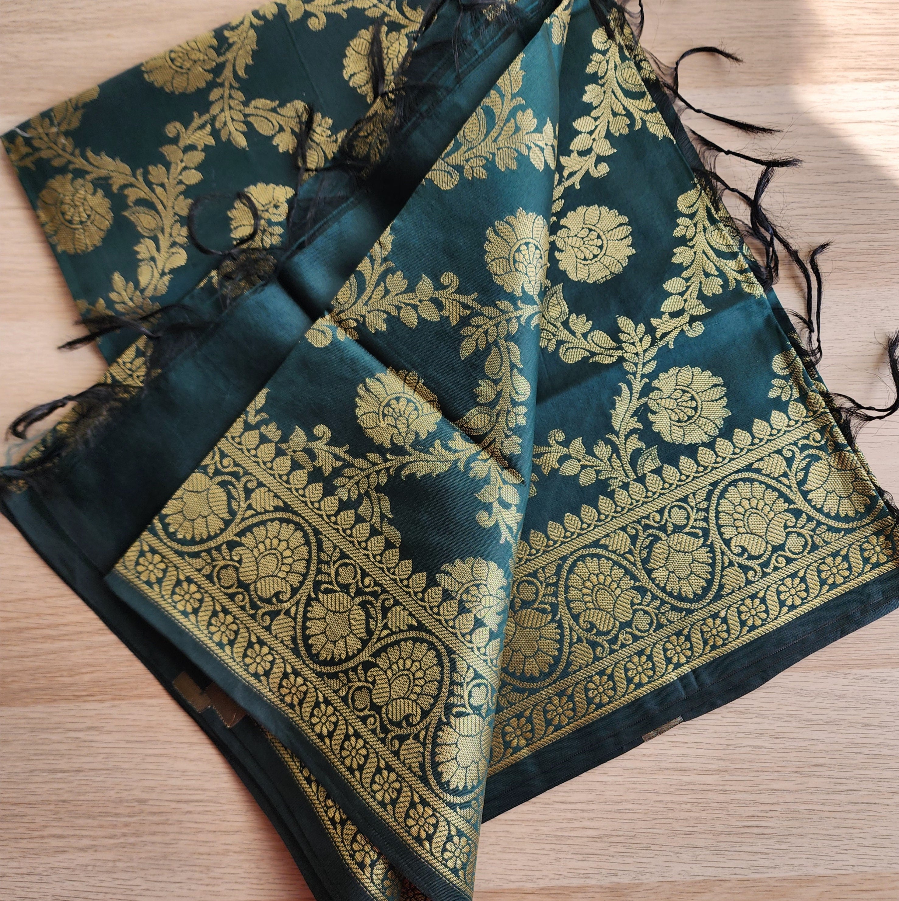 Banarasi Silk Dupatta with Gold Weaving - Bottle Green