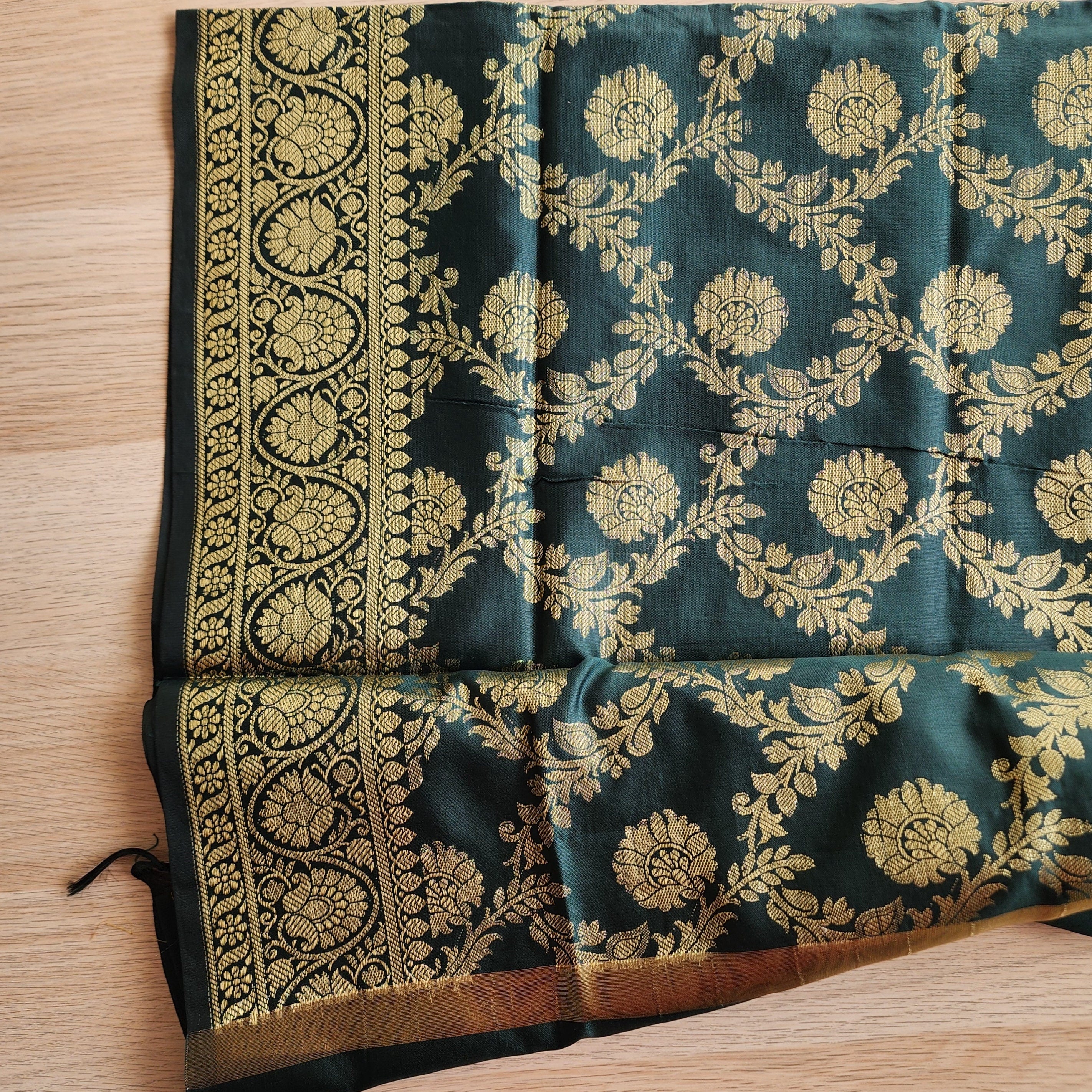 Banarasi Silk Dupatta with Gold Weaving - Bottle Green