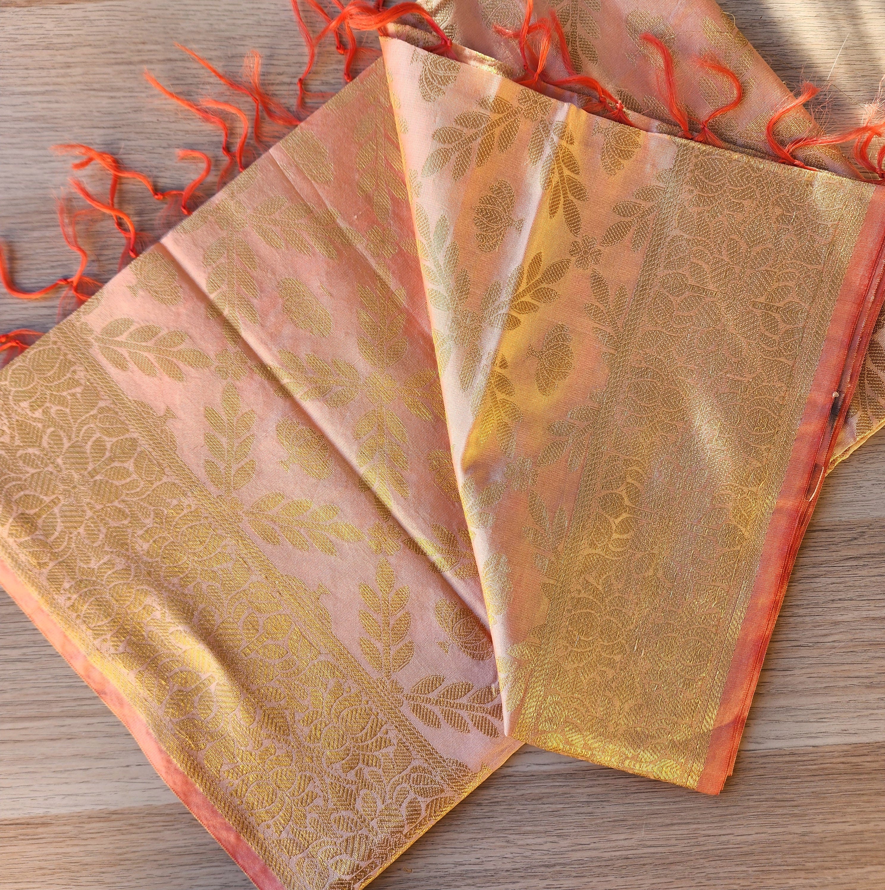 Banarasi Coral Pink Silk Dupatta with gold weaving