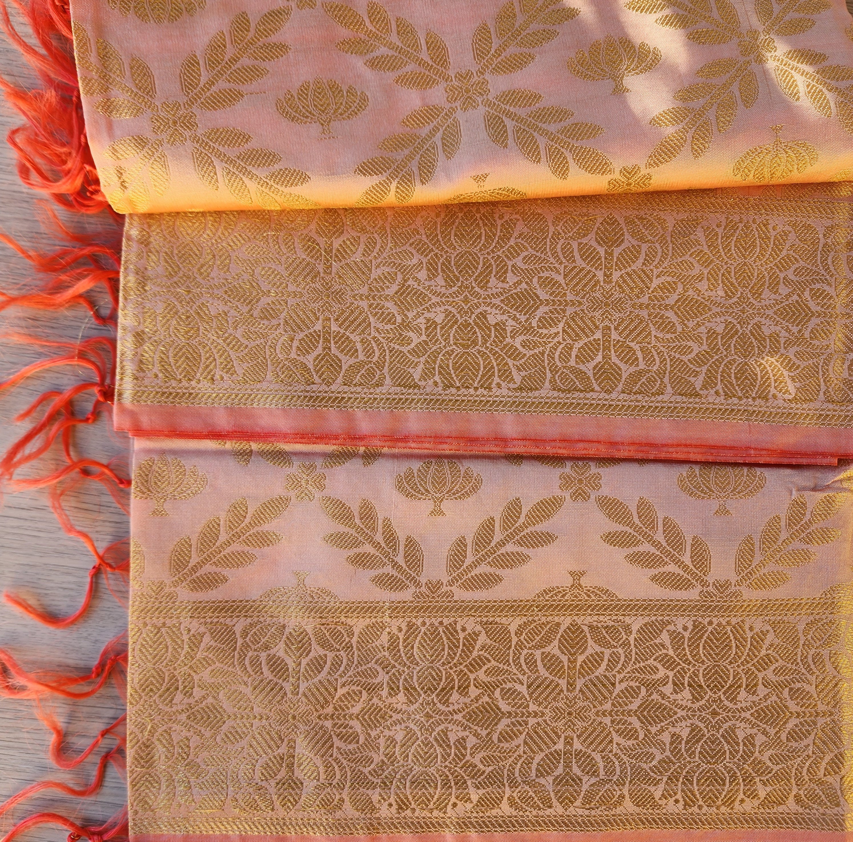 Banarasi Coral Pink Silk Dupatta with gold weaving