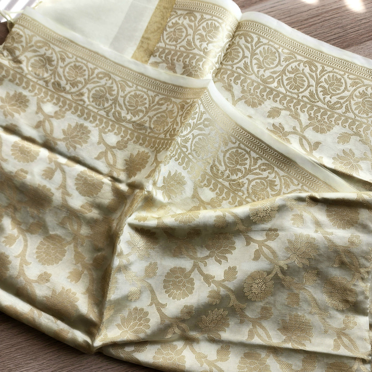 Banarasi Off-White Dupatta with gold handweaving, Indian traditional and Festive designer dupatta, luxurious, soft to touch dupatta