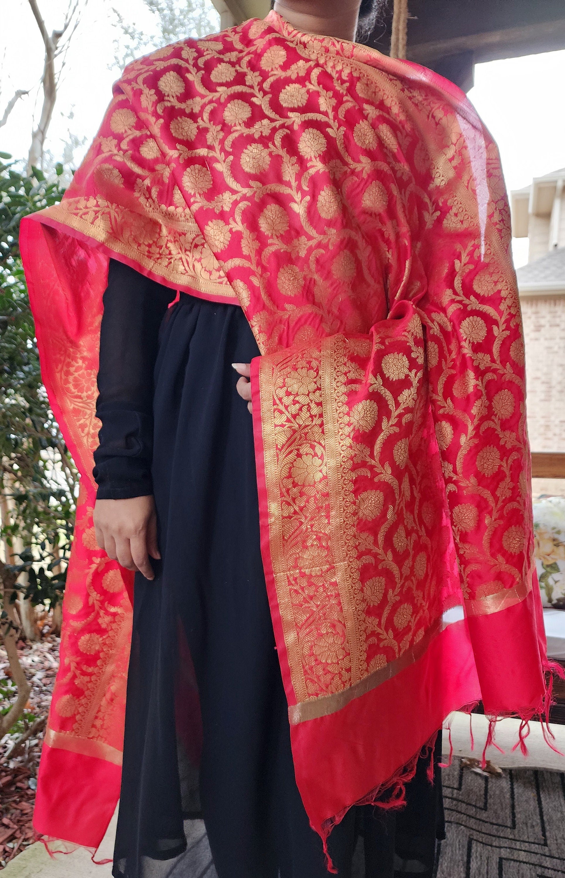 Banarasi Red Dupatta with gold handweaving