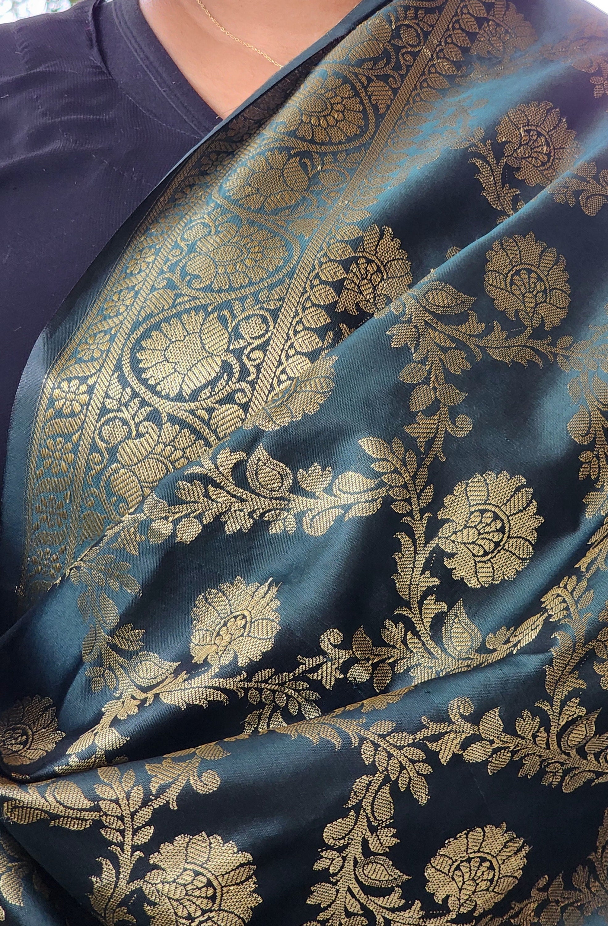 Banarasi Silk Dupatta with Gold Weaving - Bottle Green