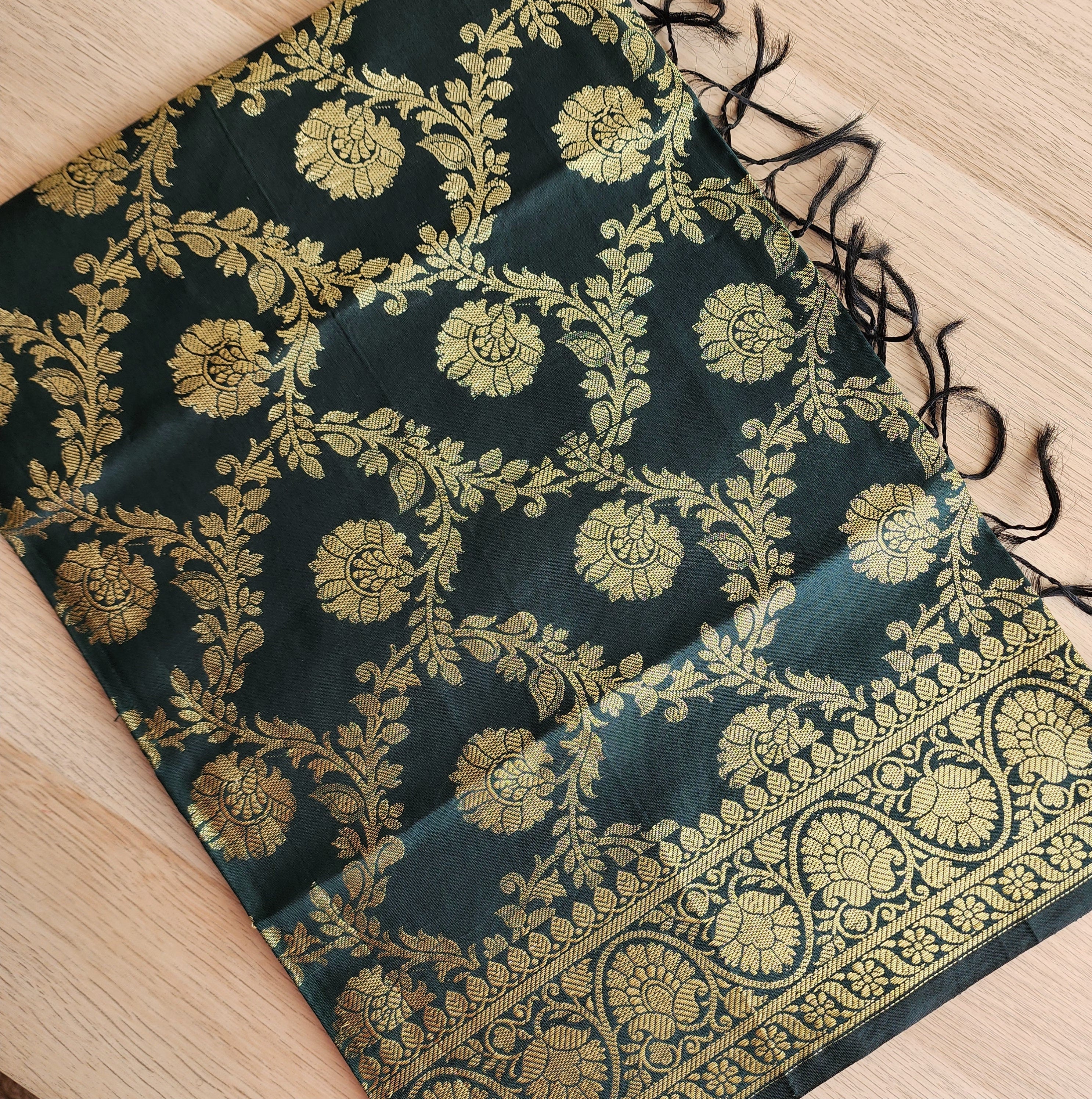 Banarasi Silk Dupatta with Gold Weaving - Bottle Green