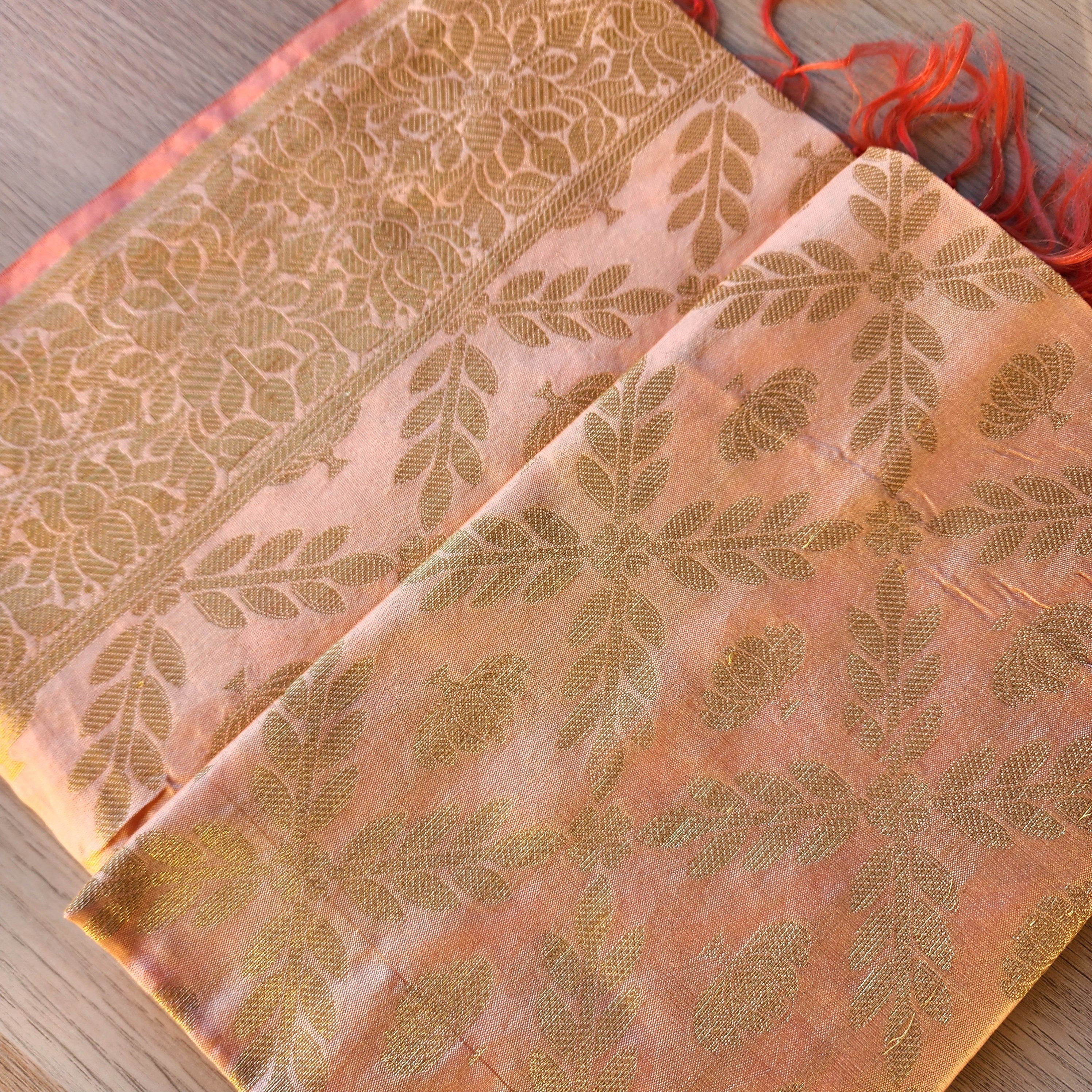 Banarasi Coral Pink Silk Dupatta with gold weaving