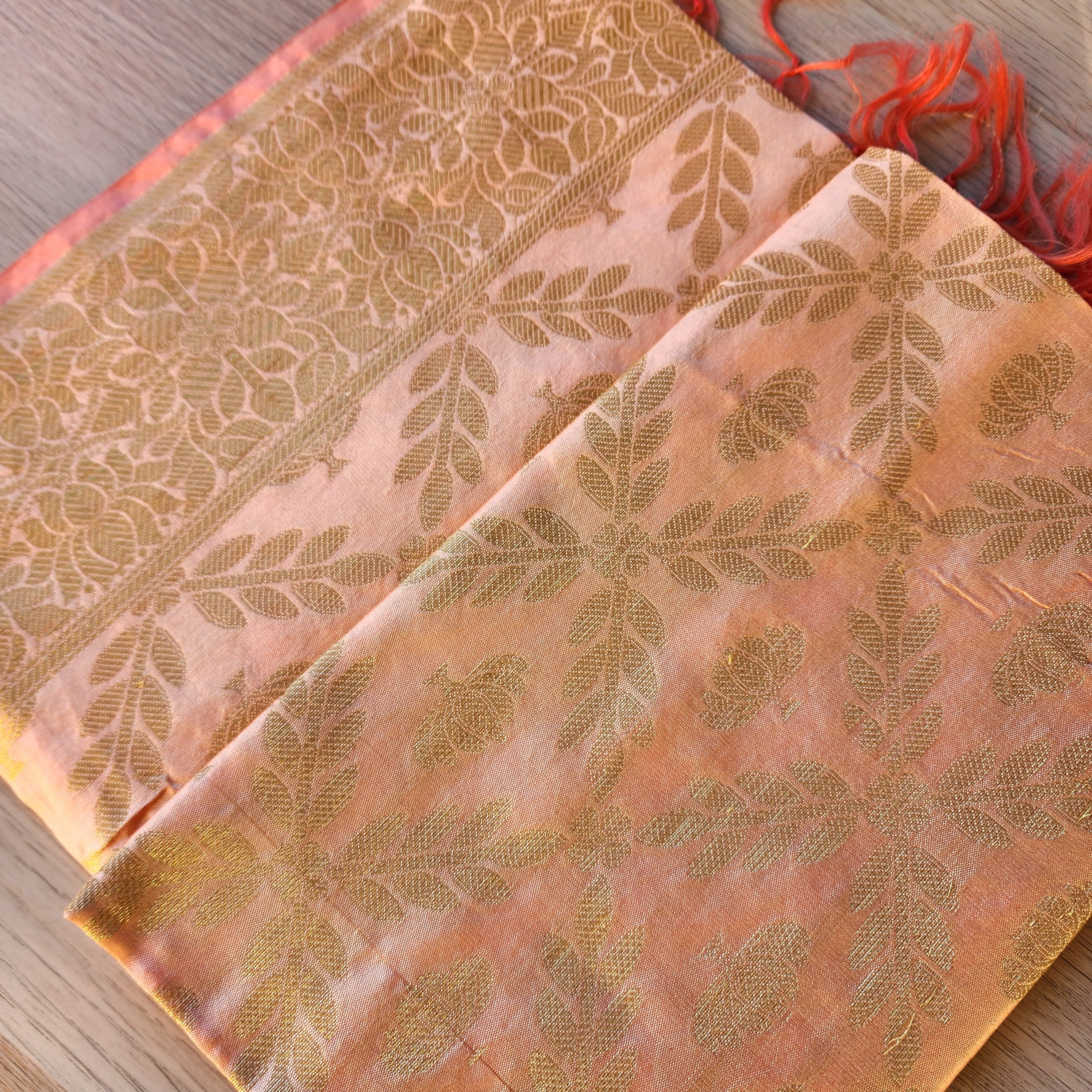 Banarasi Coral Pink Silk Dupatta with gold weaving