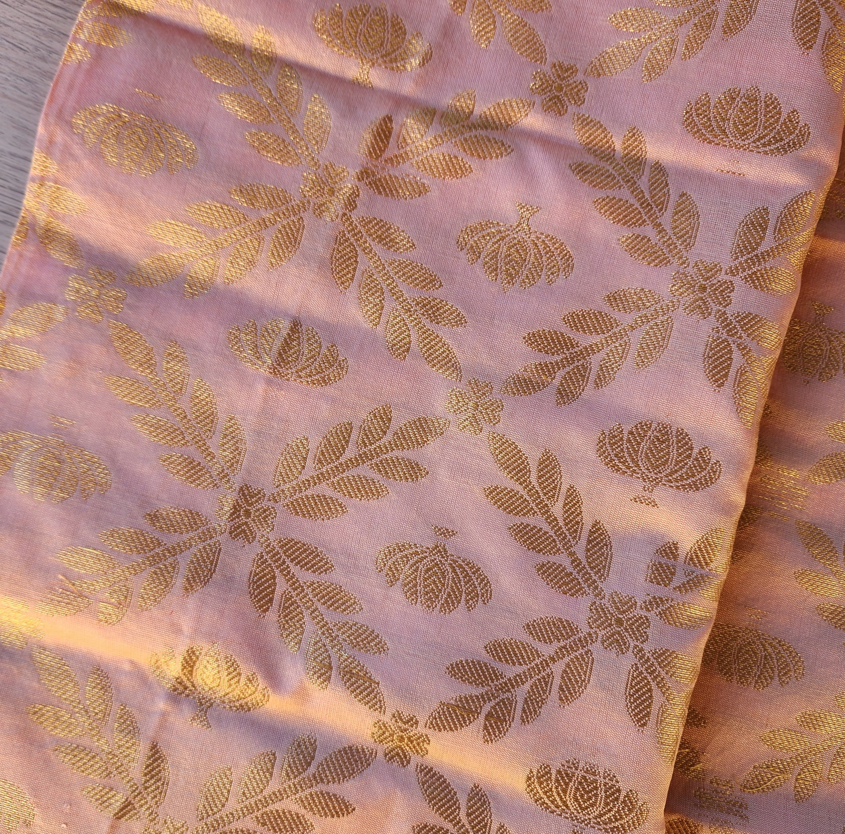 Banarasi Coral Pink Silk Dupatta with gold weaving