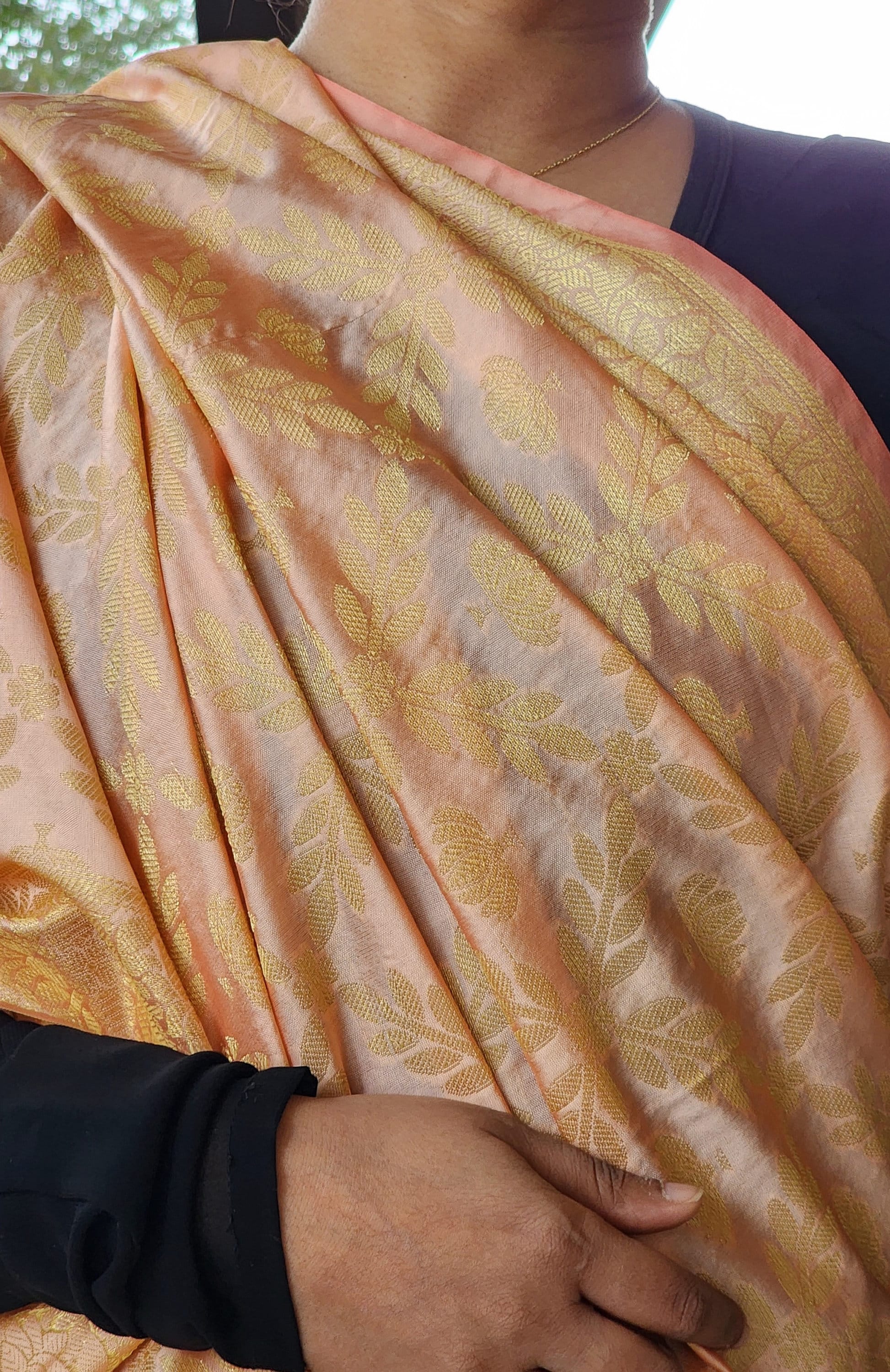 Banarasi Coral Pink Silk Dupatta with gold weaving