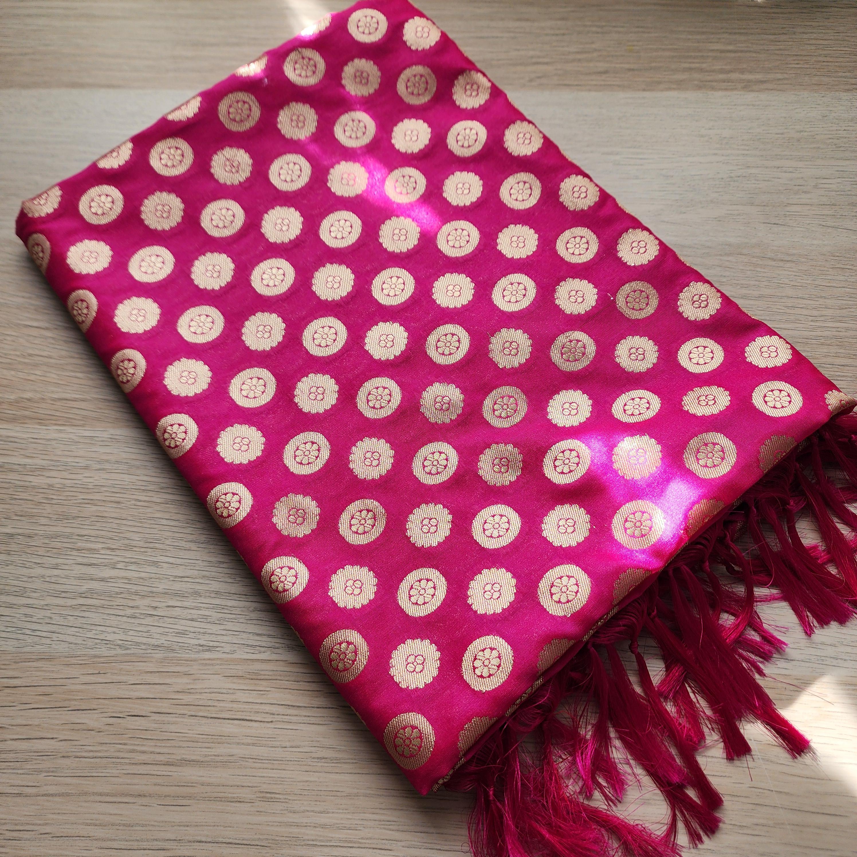 Banarasi Silk Rani Pink Dupatta with gold handweaving, Indian traditional and Festive designer dupatta, luxurious soft Banarsi dupatta