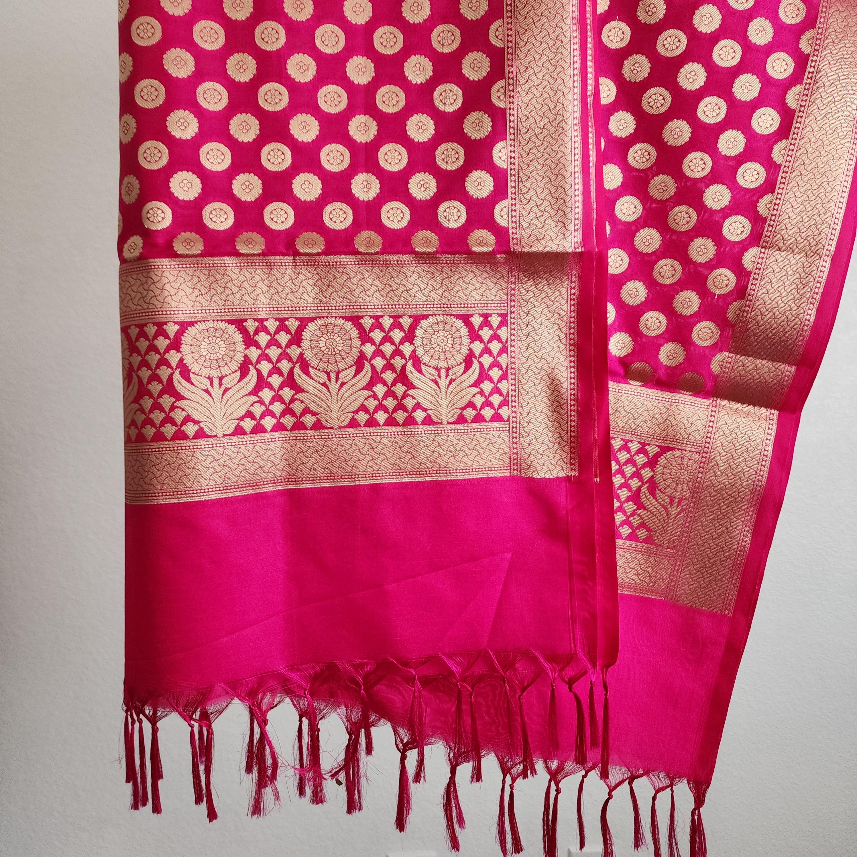 Banarasi Silk Pink Dupatta with gold handweaving, Indian traditional and Festive designer dupatta, luxurious soft Banarsi dupatta