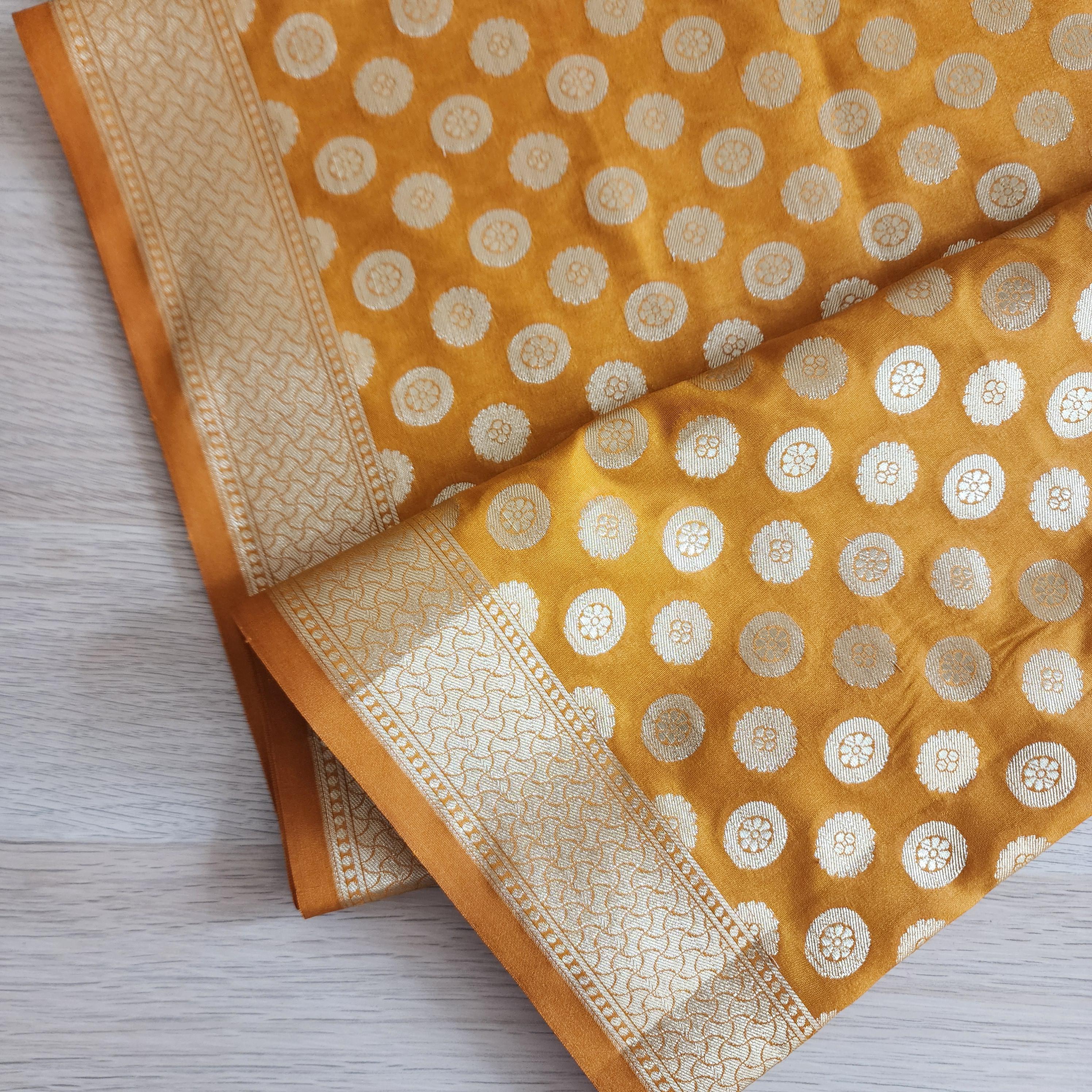 Banarasi Silk Mustard Yellow Dupatta with gold handweaving, Indian traditional and Festive designer dupatta, luxurious soft Banarsi dupatta