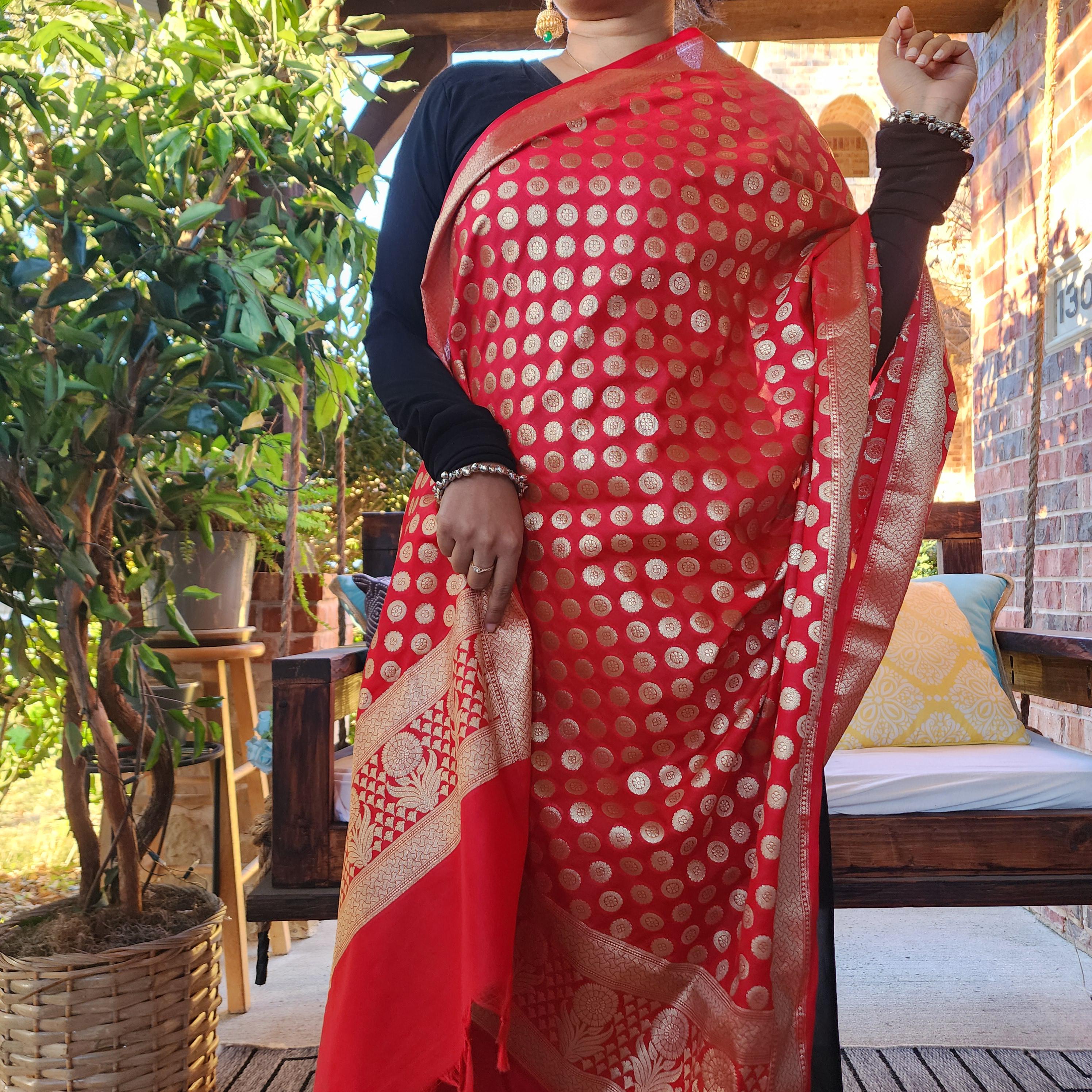 Banarasi Silk Red Dupatta with gold handweaving, Indian traditional and Festive designer dupatta, luxurious soft Banarsi dupatta
