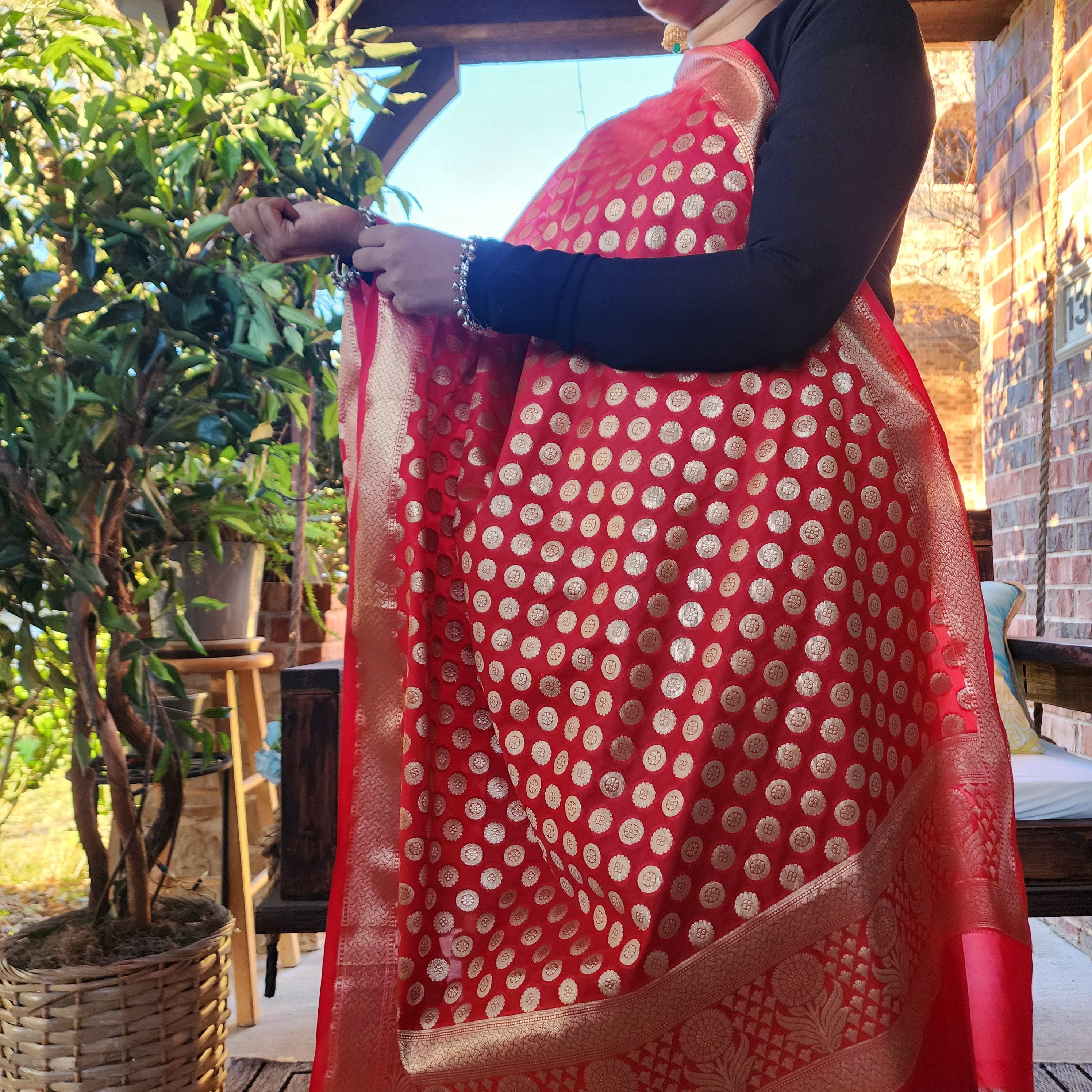 Banarasi Silk Red Dupatta with gold handweaving, Indian traditional and Festive designer dupatta, luxurious soft Banarsi dupatta