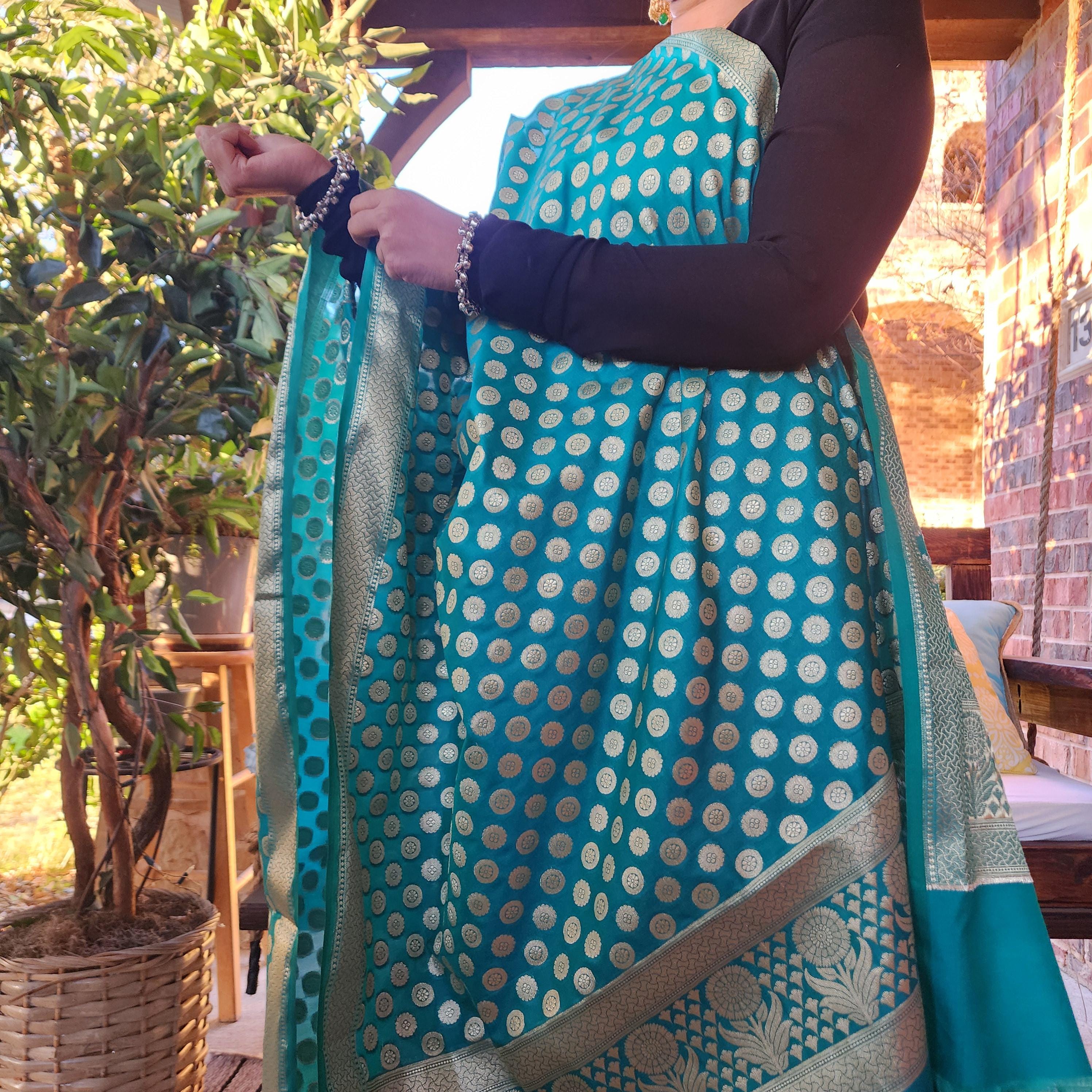 Banarasi Silk Rama Green Dupatta with gold handweaving, Indian traditional and Festive designer dupatta, luxurious soft Banarsi dupatta