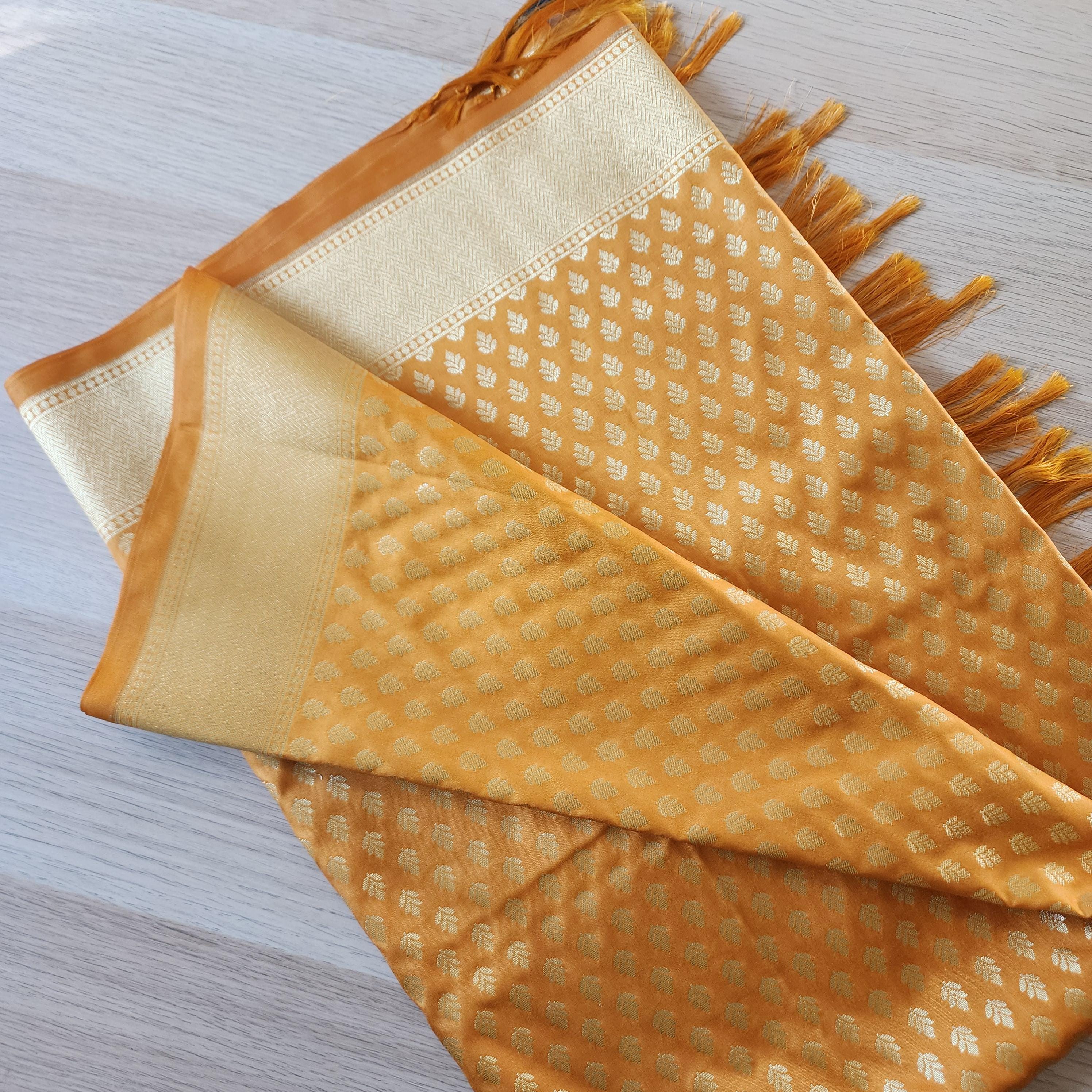 Banarasi Silk Mustard Yellow Dupatta with gold handweaving