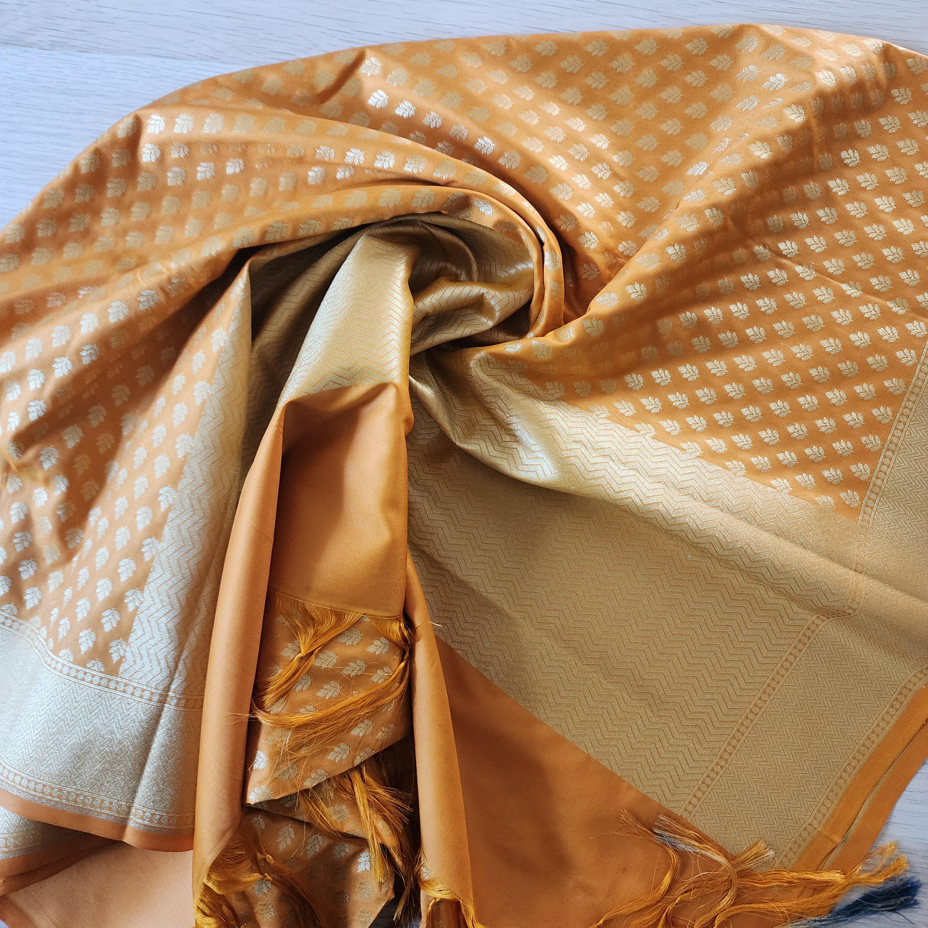Banarasi Silk Mustard Yellow Dupatta with gold handweaving, Indian traditional and Festive designer dupatta, luxurious soft Banarsi dupatta