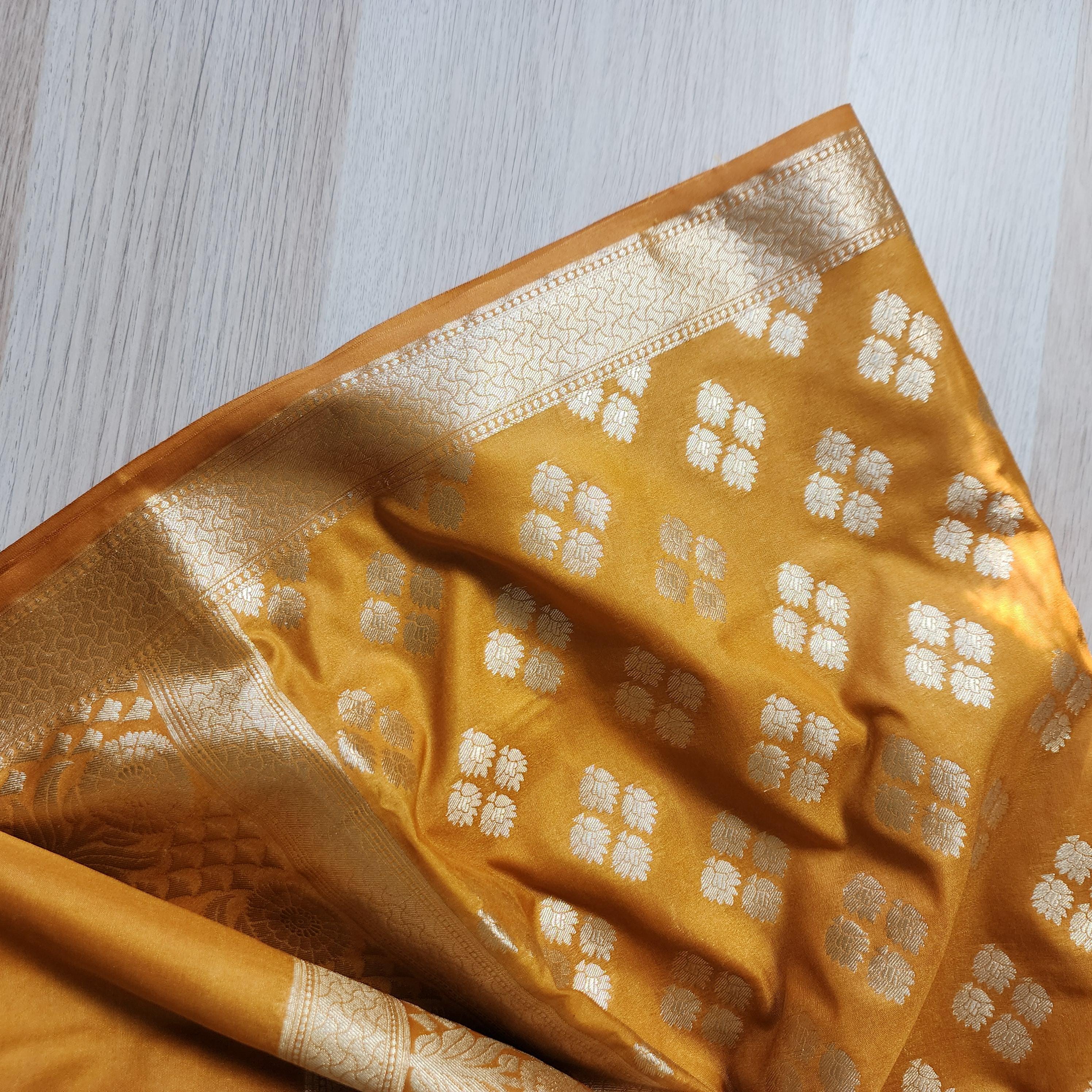 Banarasi Silk Mustard Yellow Dupatta with gold handweaving, Indian traditional and Festive designer dupatta, luxurious soft Banarsi dupatta