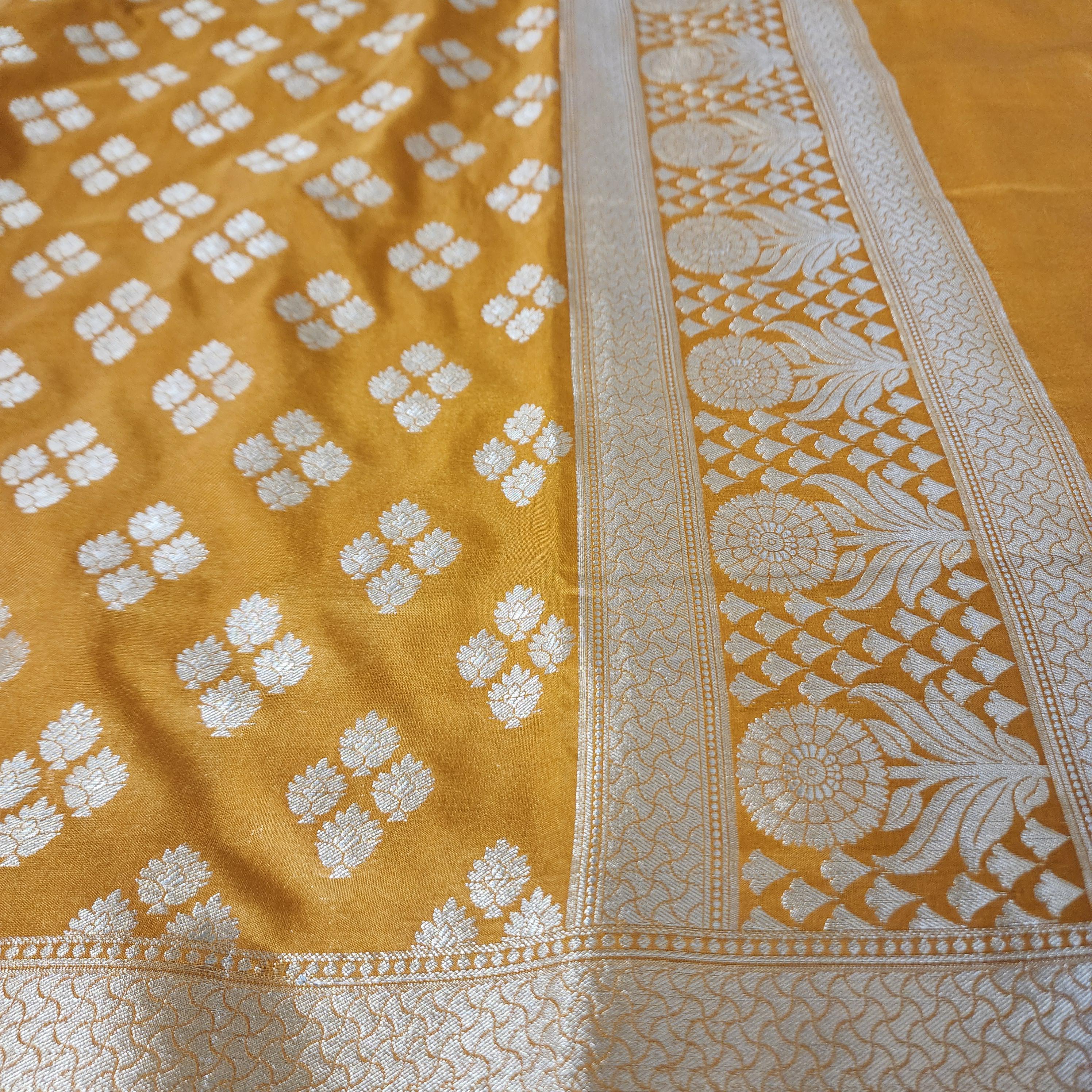 Banarasi Silk Mustard Yellow Dupatta with gold handweaving, Indian traditional and Festive designer dupatta, luxurious soft Banarsi dupatta