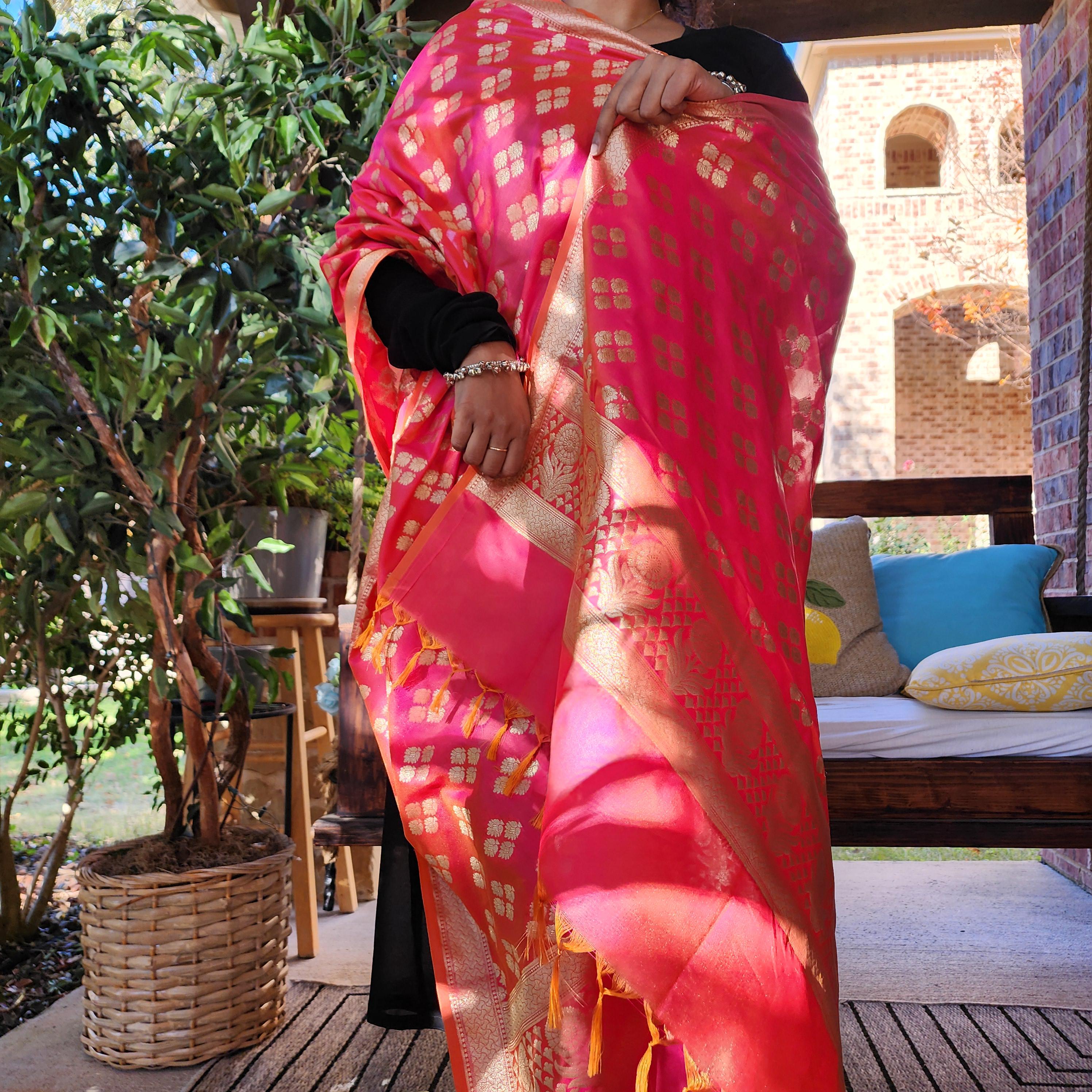 Banarasi Silk Peach Pink Dupatta with gold handweaving, Indian traditional and Festive designer dupatta, luxurious soft Banarsi dupatta
