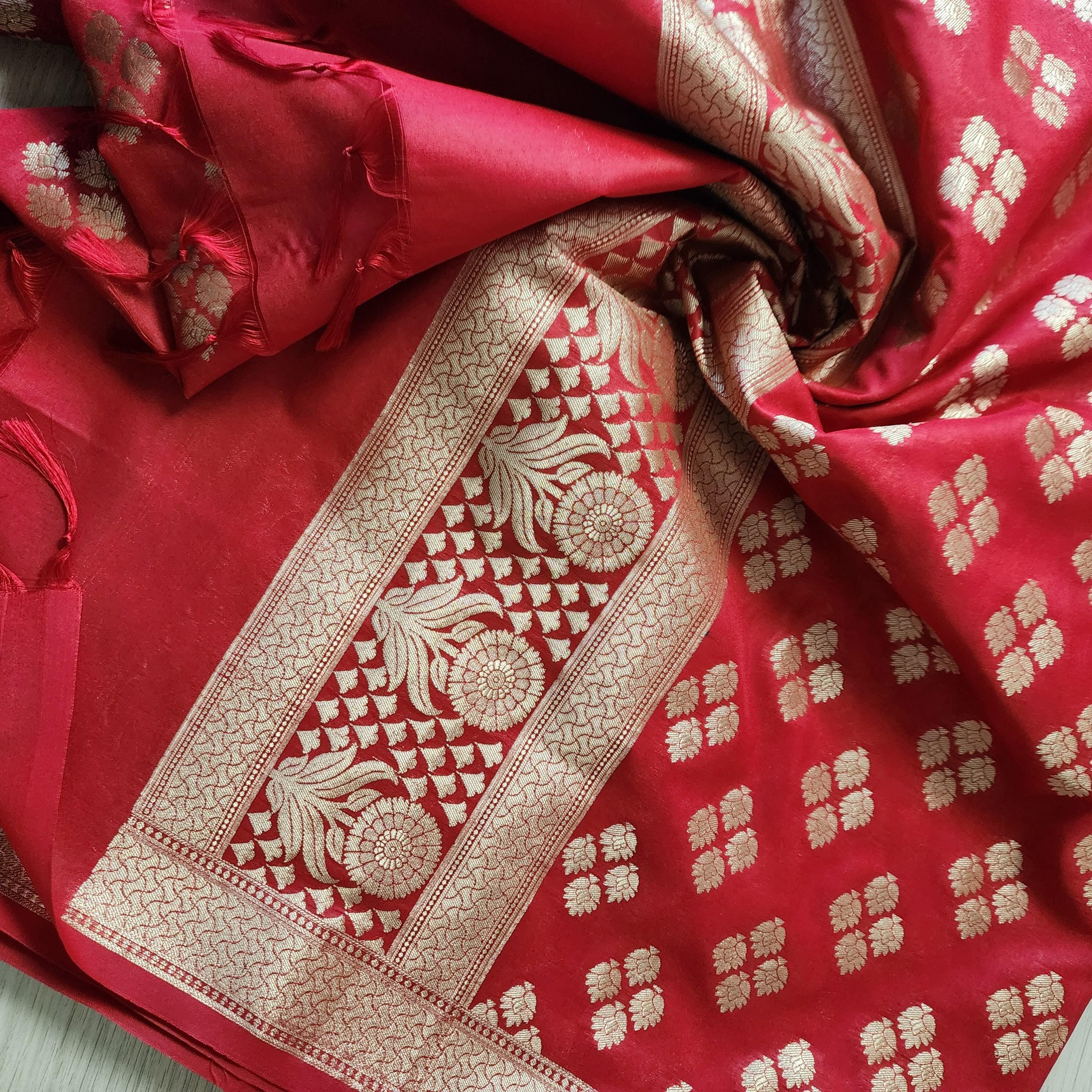Banarasi Silk Maroon Red Dupatta with gold handweaving