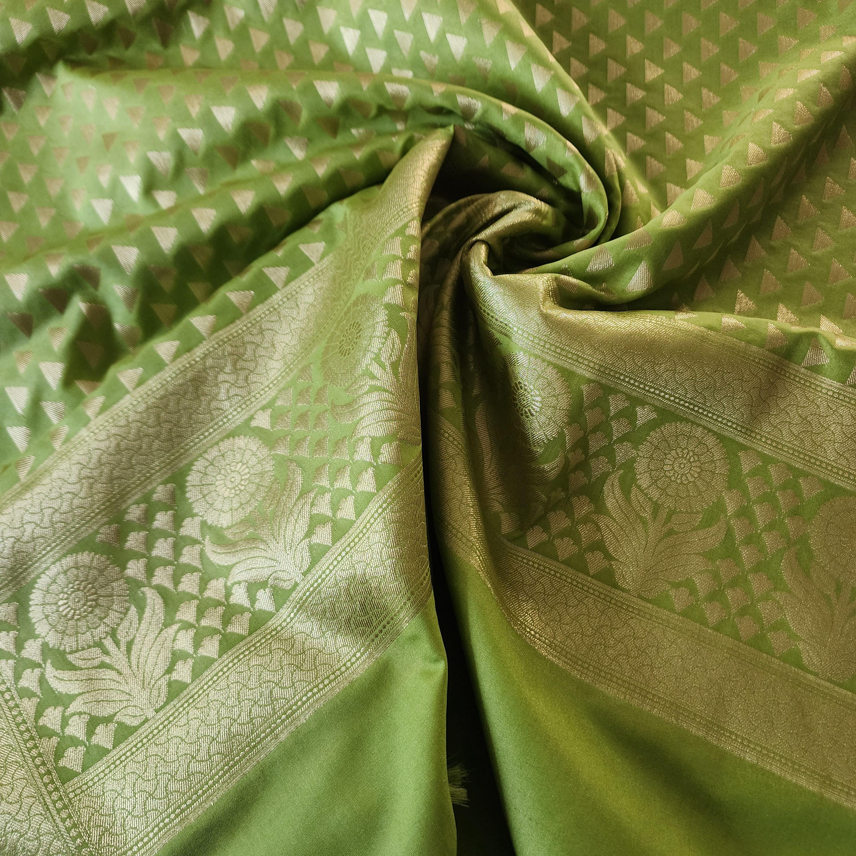 Pista Green Dupatta with Geometric Triangle Weave & Tassels