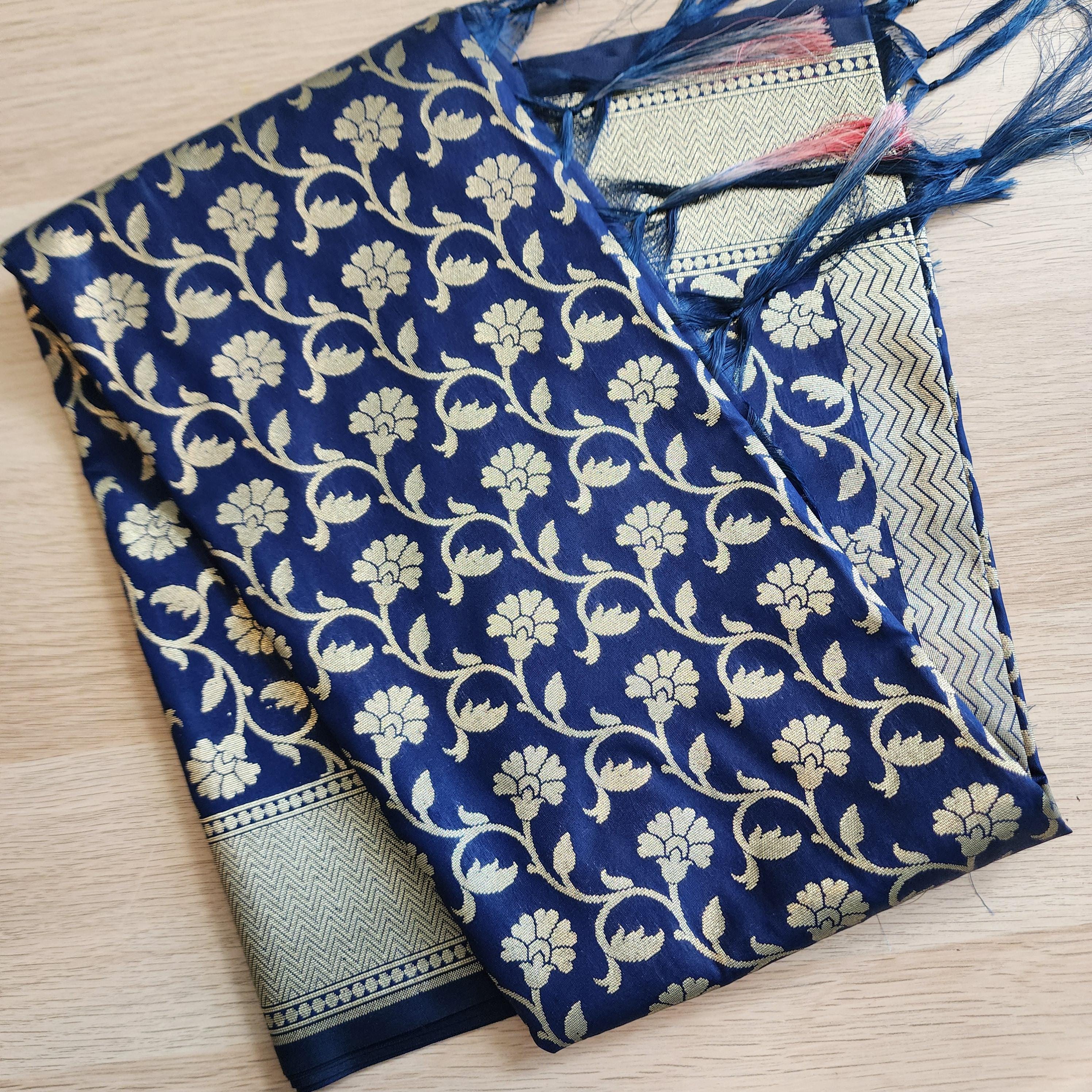 Banarasi Silk Royal Blue Dupatta with gold handweaving, Indian traditional and Festive designer dupatta, luxurious soft Banarsi dupatta