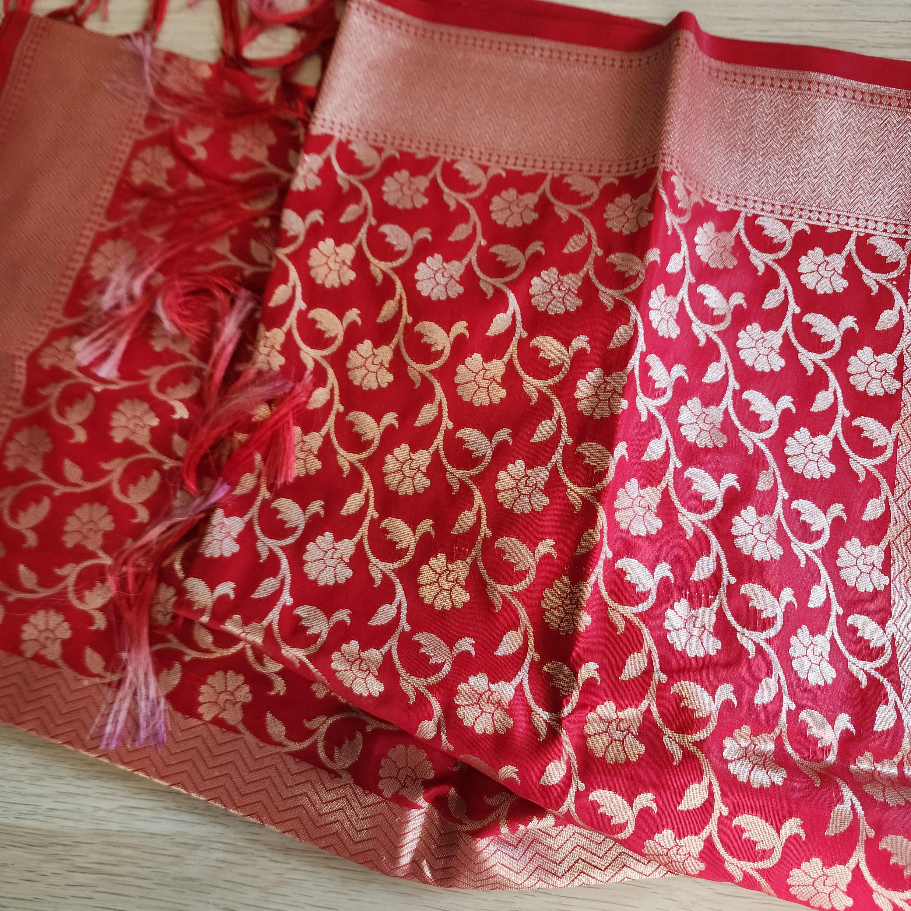 Banarasi Silk Red Dupatta with gold handweaving, Indian traditional and Festive designer dupatta, luxurious soft Banarsi dupatta