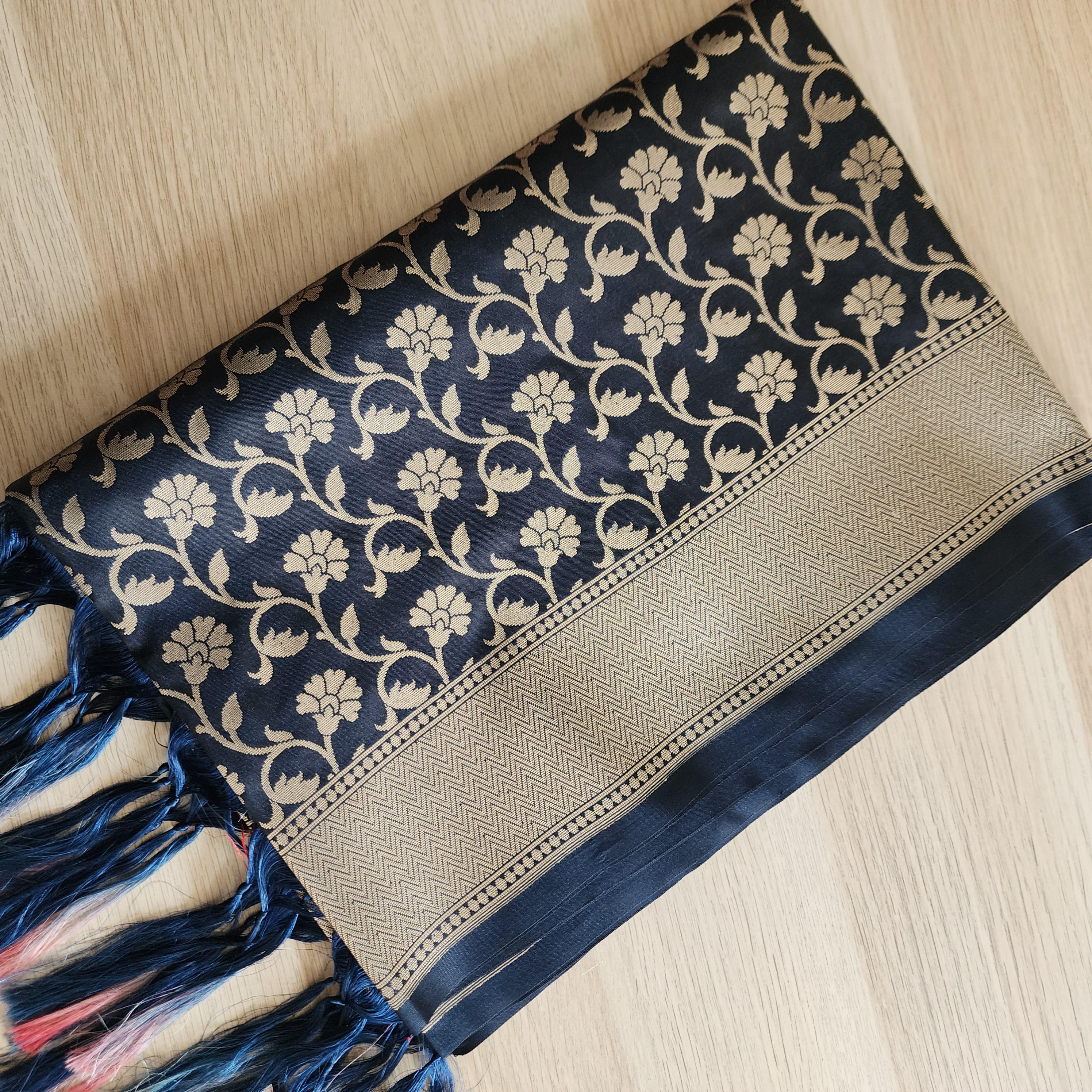 Banarasi Silk Navy Blue Dupatta with gold handweaving, Indian traditional and Festive designer dupatta, luxurious soft Banarsi dupatta
