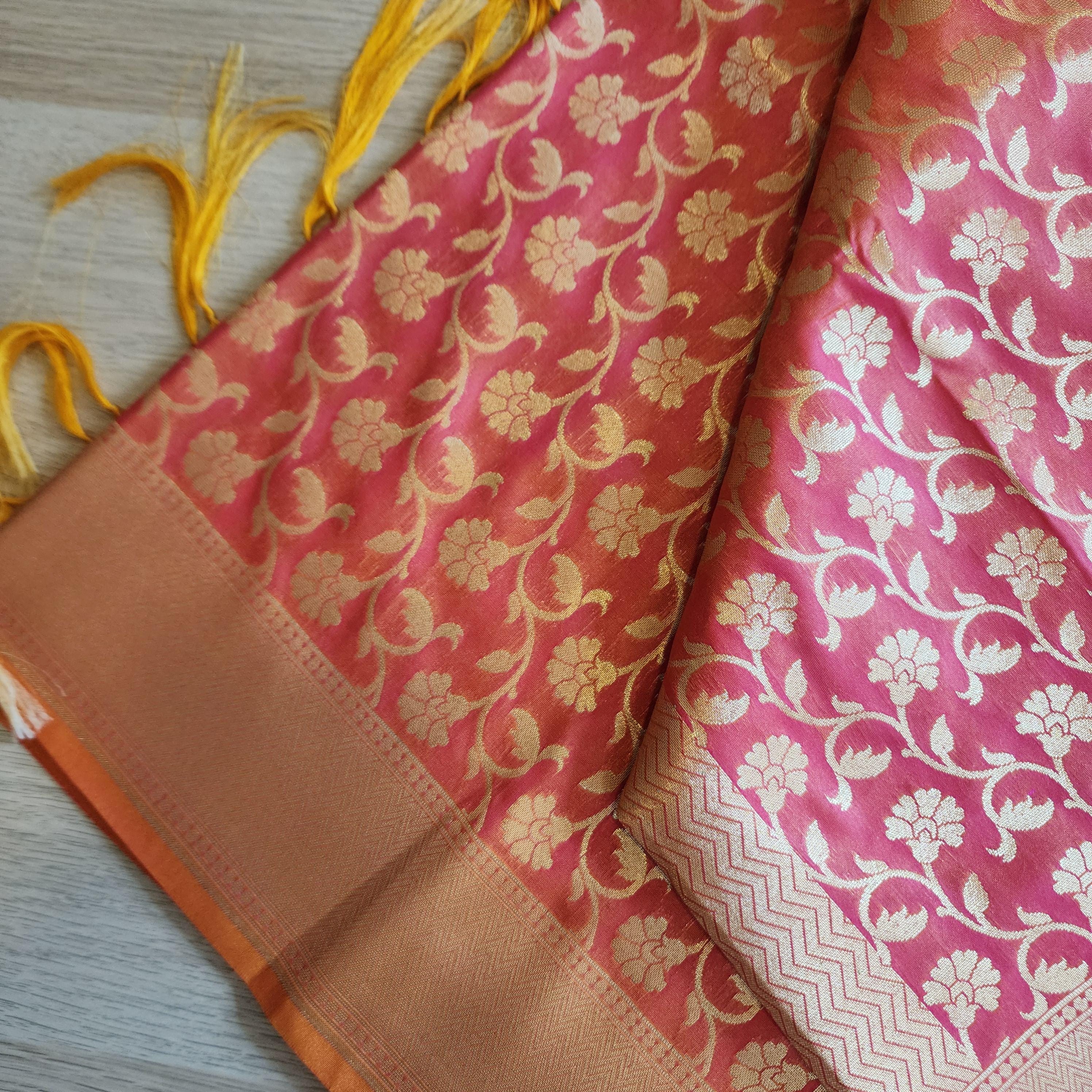 Banarasi Silk Peach Pink Dupatta with gold handweaving, Indian traditional and Festive designer dupatta, luxurious soft Banarsi dupatta