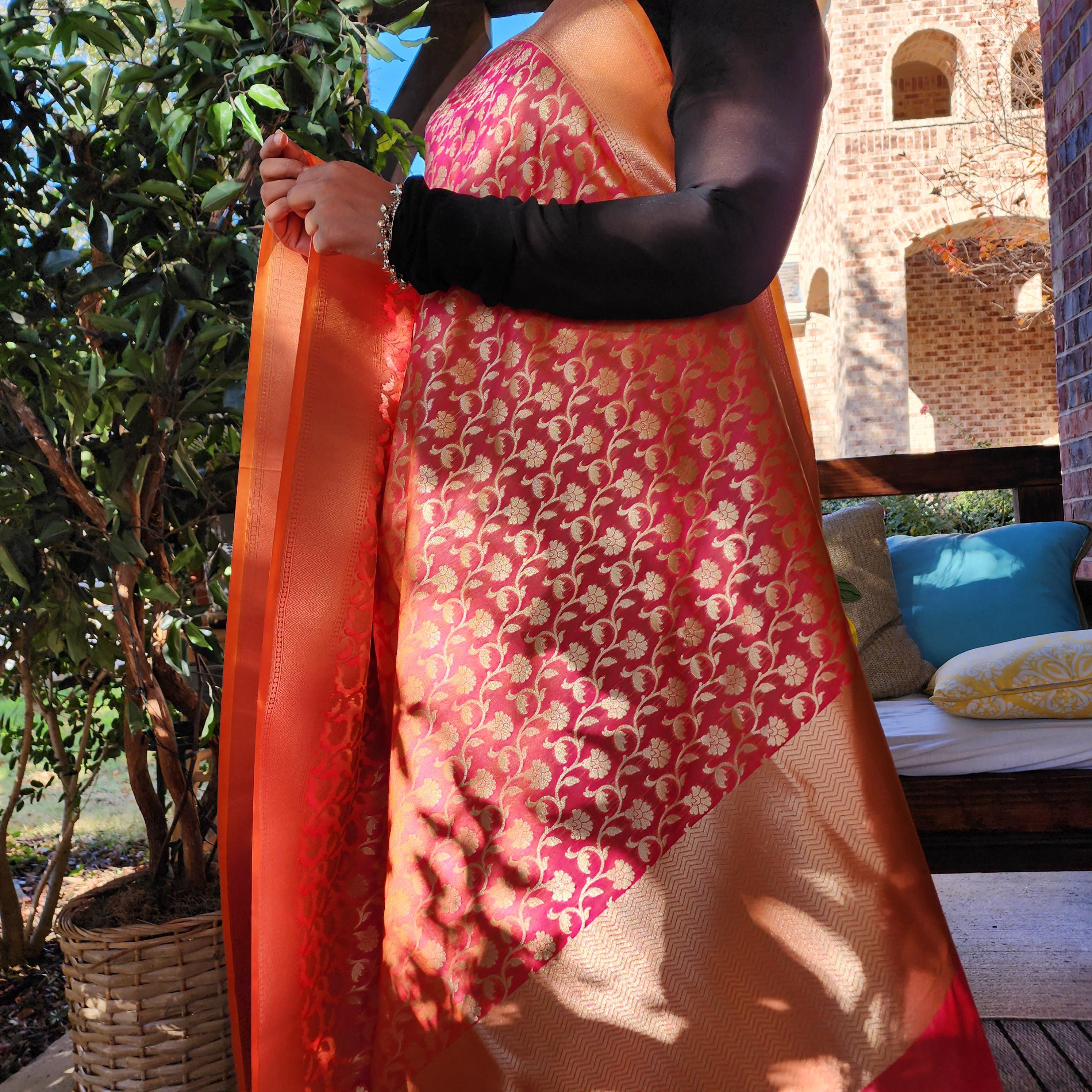 Banarasi Silk Peach Pink Dupatta with gold handweaving, Indian traditional and Festive designer dupatta, luxurious soft Banarsi dupatta