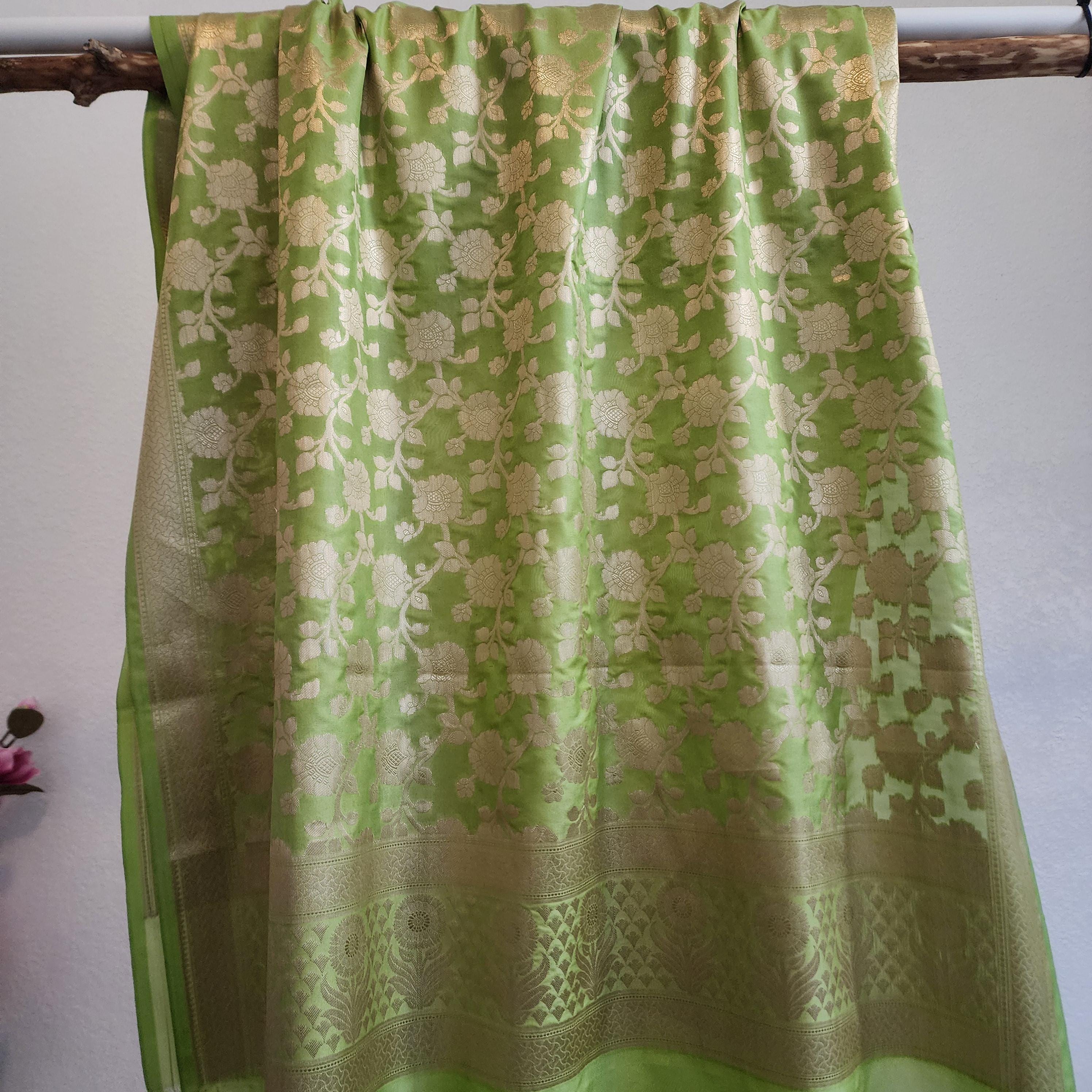 Banarasi Silk Pista Green Dupatta with gold handweaving, Indian traditional and Festive designer dupatta, luxurious soft Banarsi dupatta