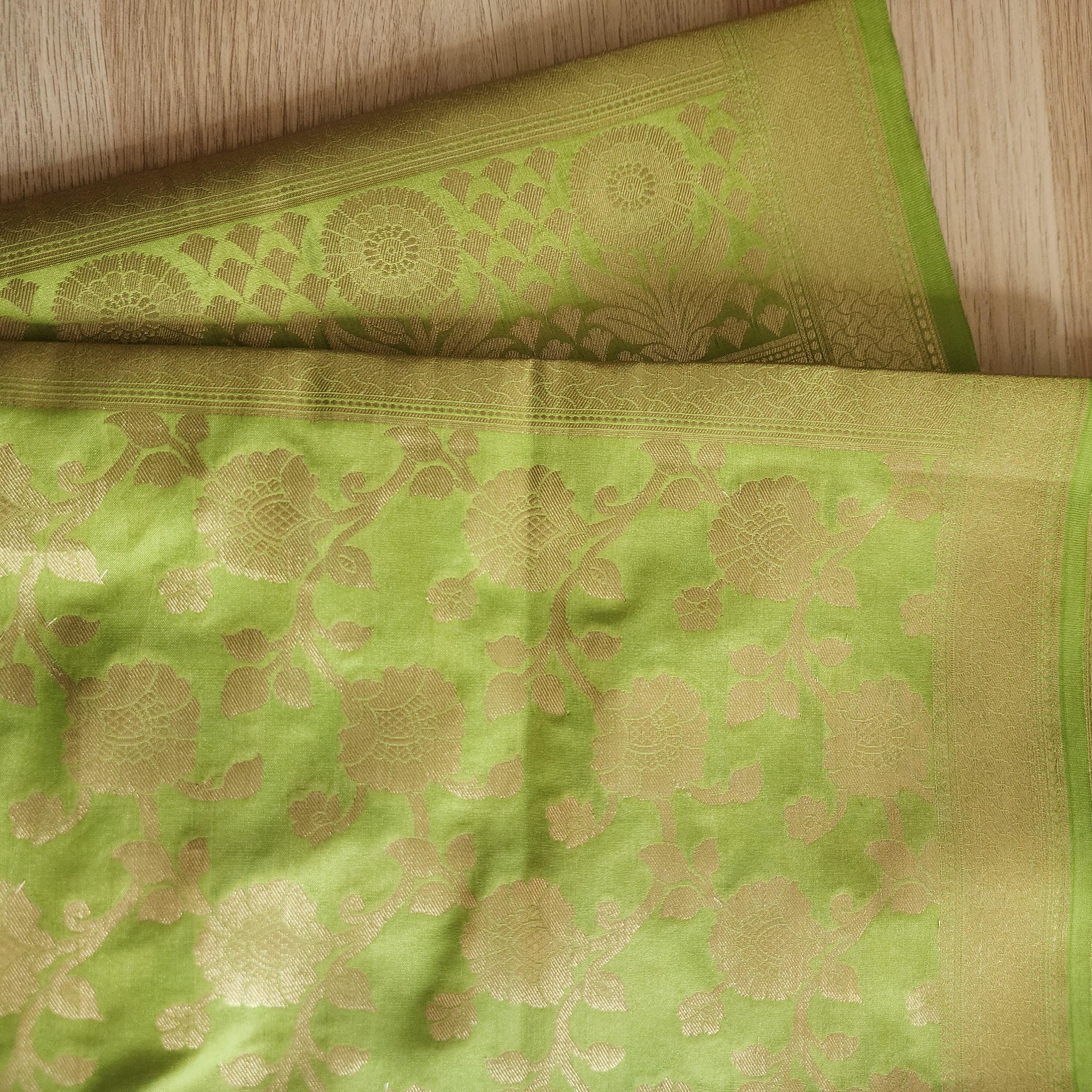 Banarasi Silk Pista Green Dupatta with gold handweaving, Indian traditional and Festive designer dupatta, luxurious soft Banarsi dupatta