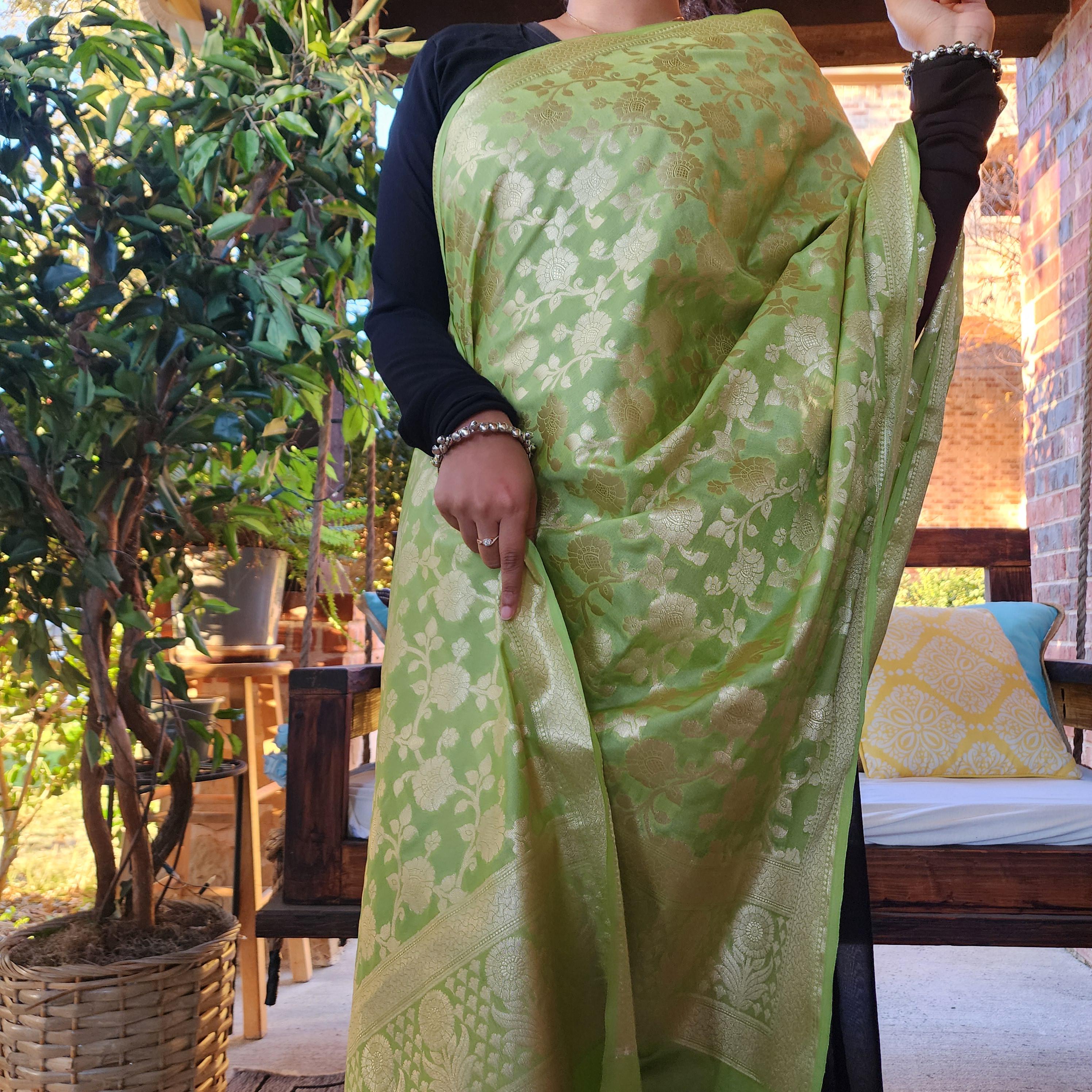 Banarasi Silk Pista Green Dupatta with gold handweaving, Indian traditional and Festive designer dupatta, luxurious soft Banarsi dupatta