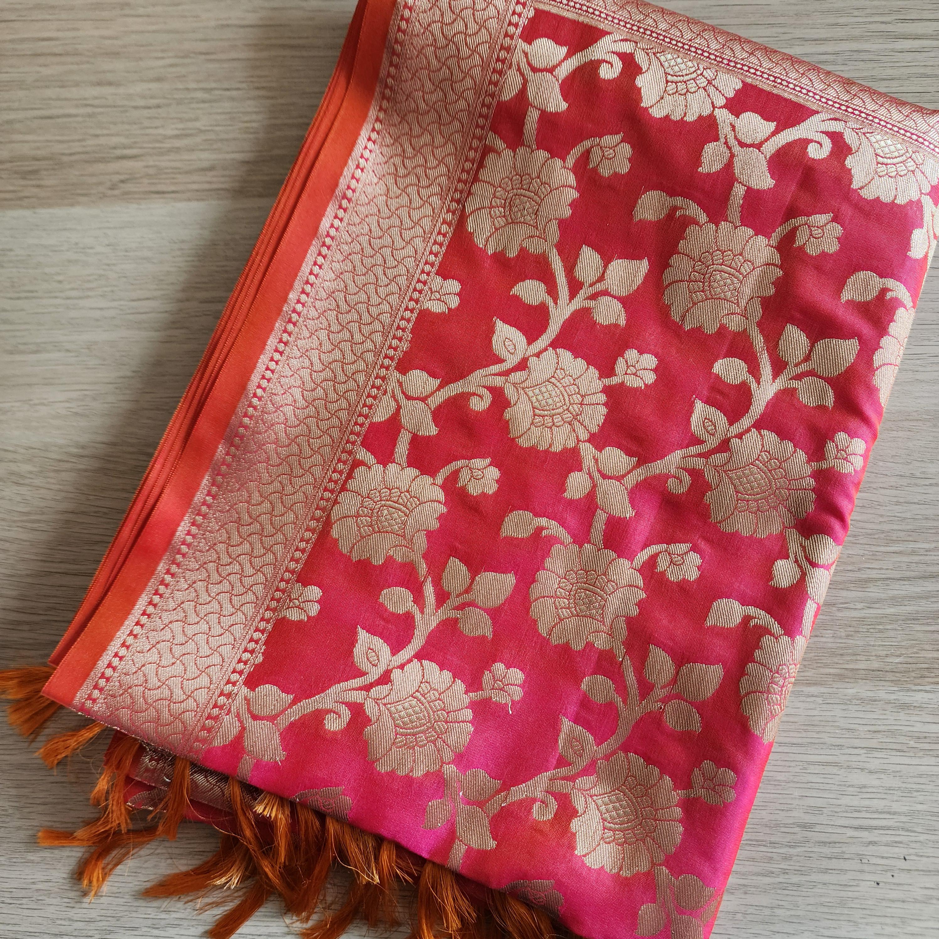 Banarasi Silk Peach Pink Dupatta with gold handweaving, Indian traditional and Festive designer dupatta, luxurious soft Banarsi dupatta