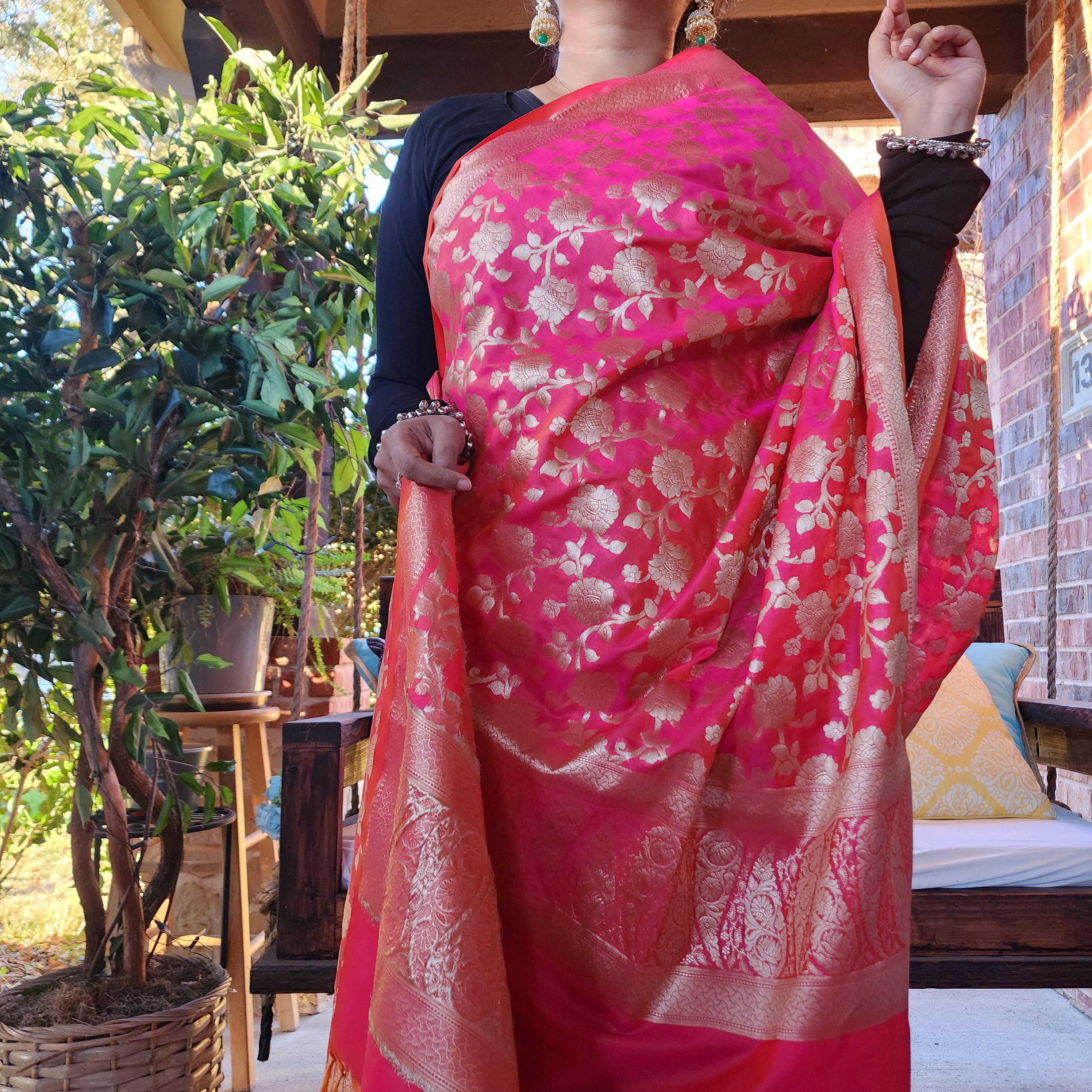 Banarasi Silk Peach Pink Dupatta with gold handweaving, Indian traditional and Festive designer dupatta, luxurious soft Banarsi dupatta