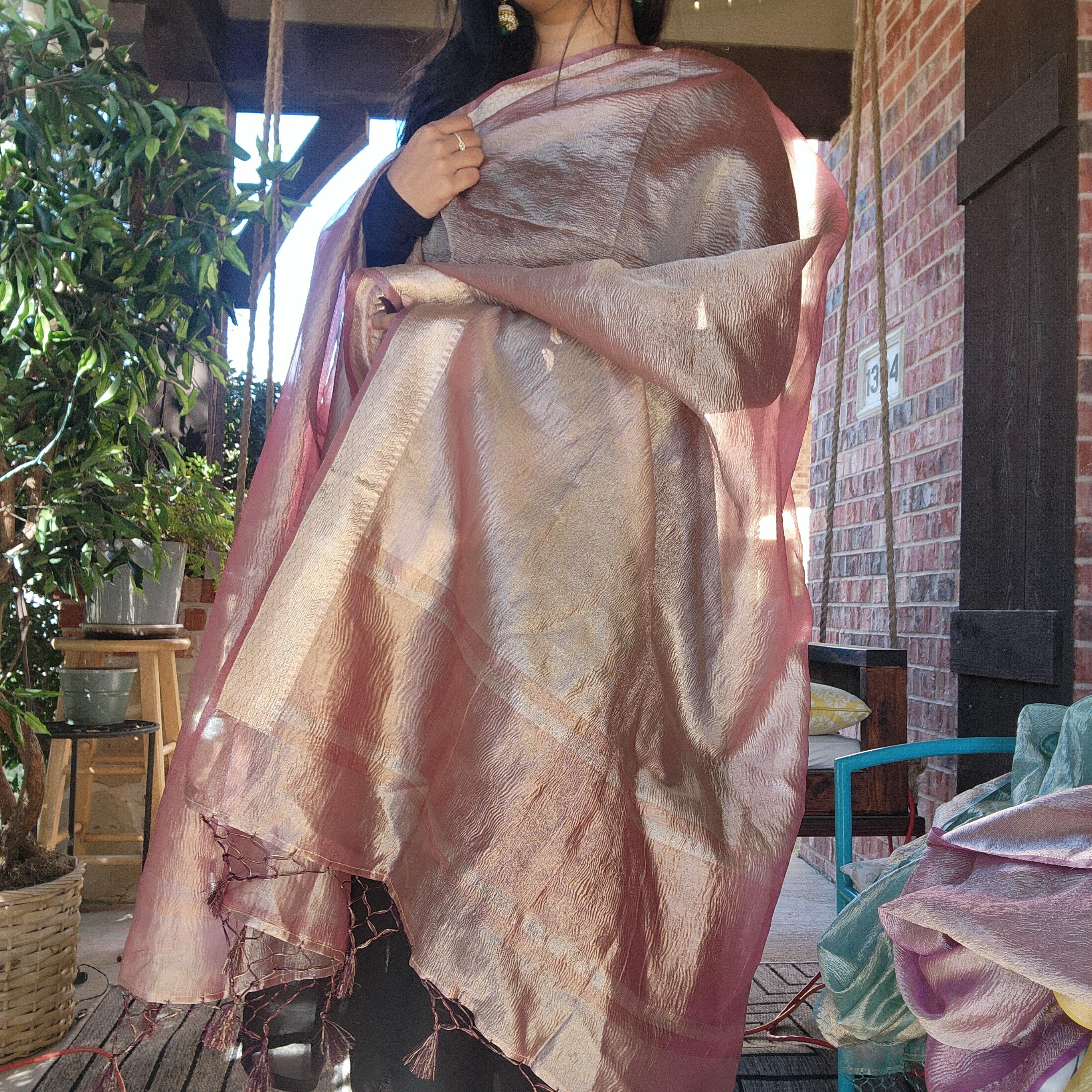 Tissue Silk Brown Dupatta, Crushed Tissue Indian traditional & Festive wear Dupatta