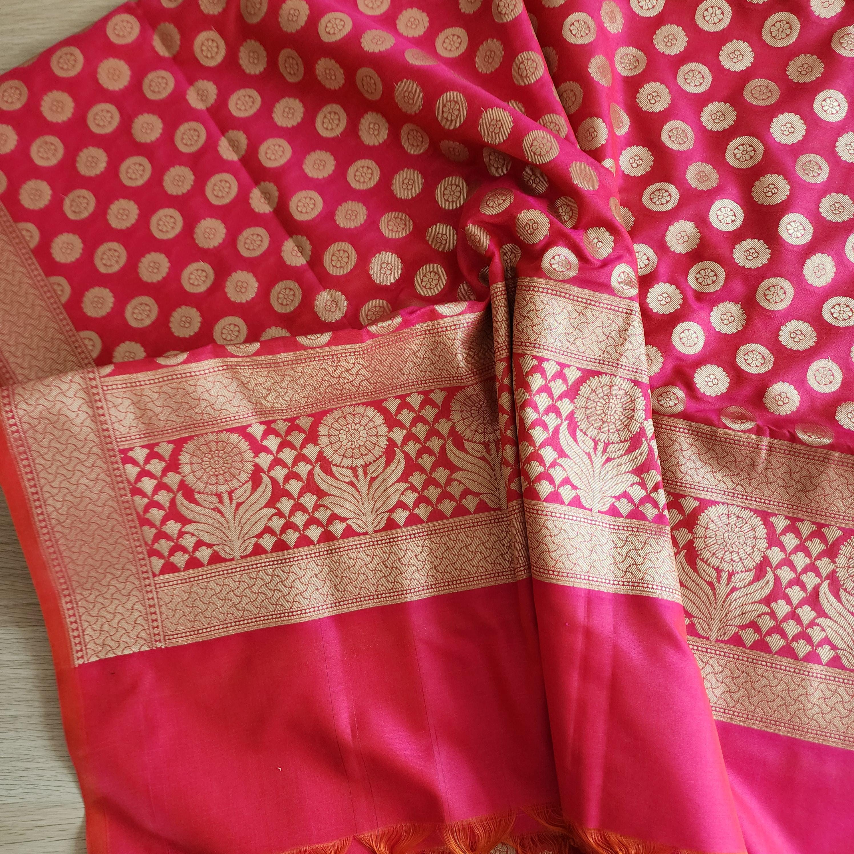 Banarasi Silk Pink Dupatta with gold handweaving, Indian traditional and Festive designer dupatta, luxurious soft Banarsi dupatta