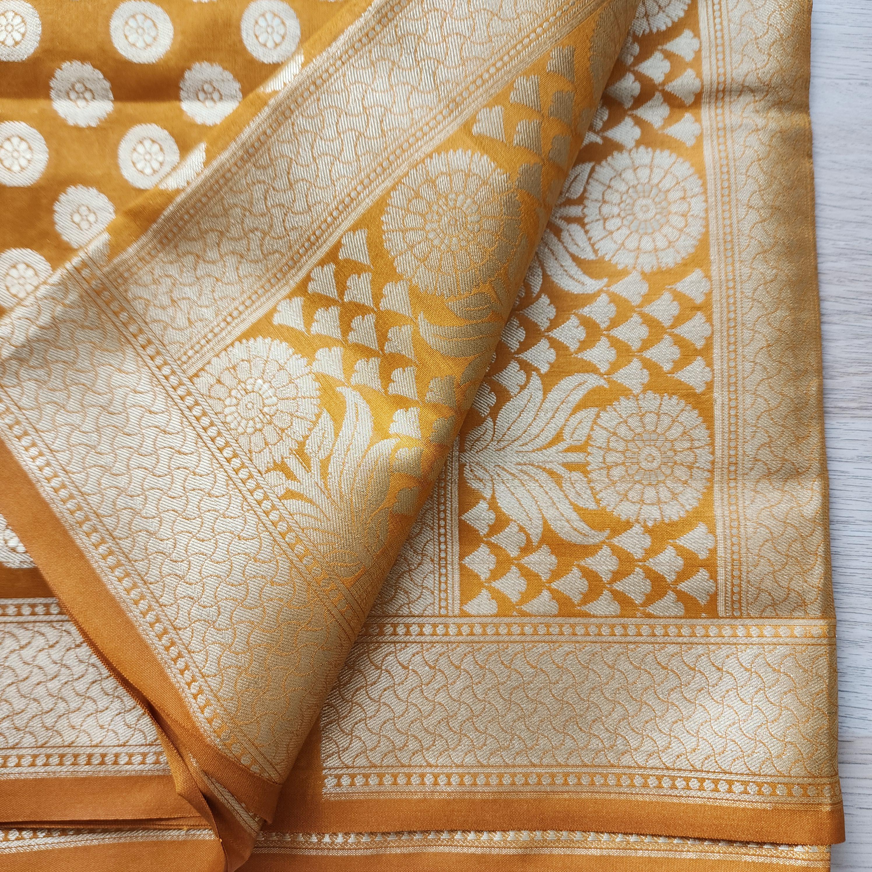 Banarasi Silk Mustard Yellow Dupatta with gold handweaving, Indian traditional and Festive designer dupatta, luxurious soft Banarsi dupatta