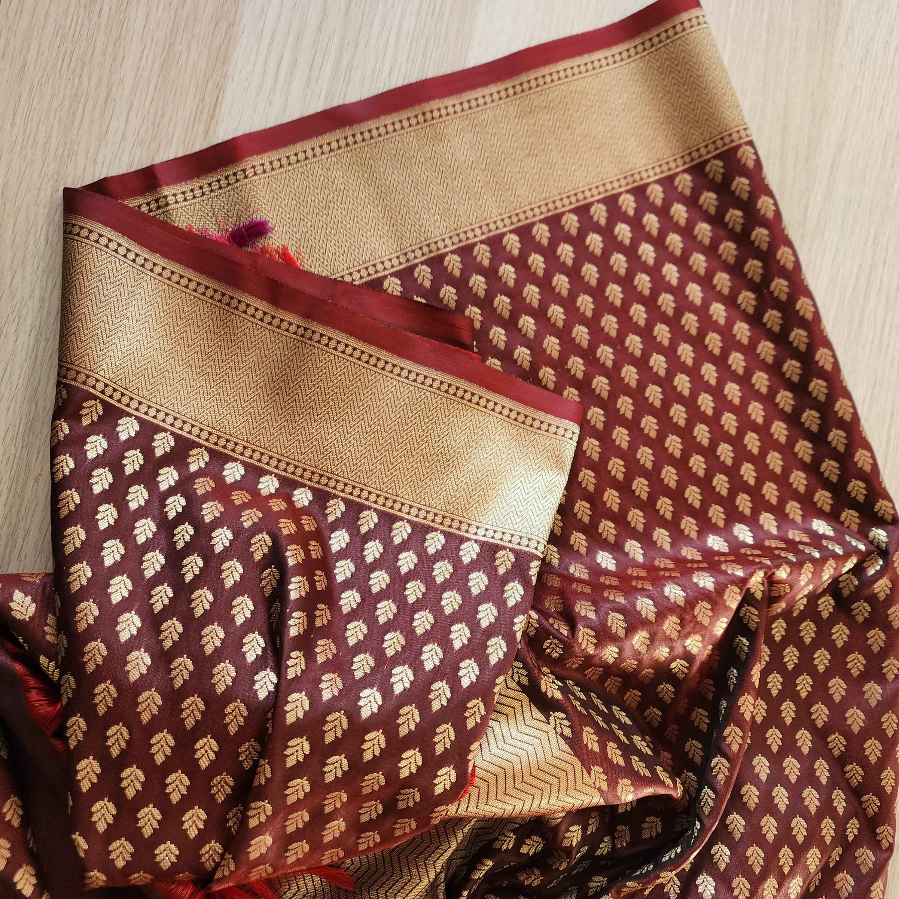 Banarasi Silk Brown Dupatta with gold handweaving, Indian traditional and Festive designer dupatta, luxurious soft Banarsi dupatta