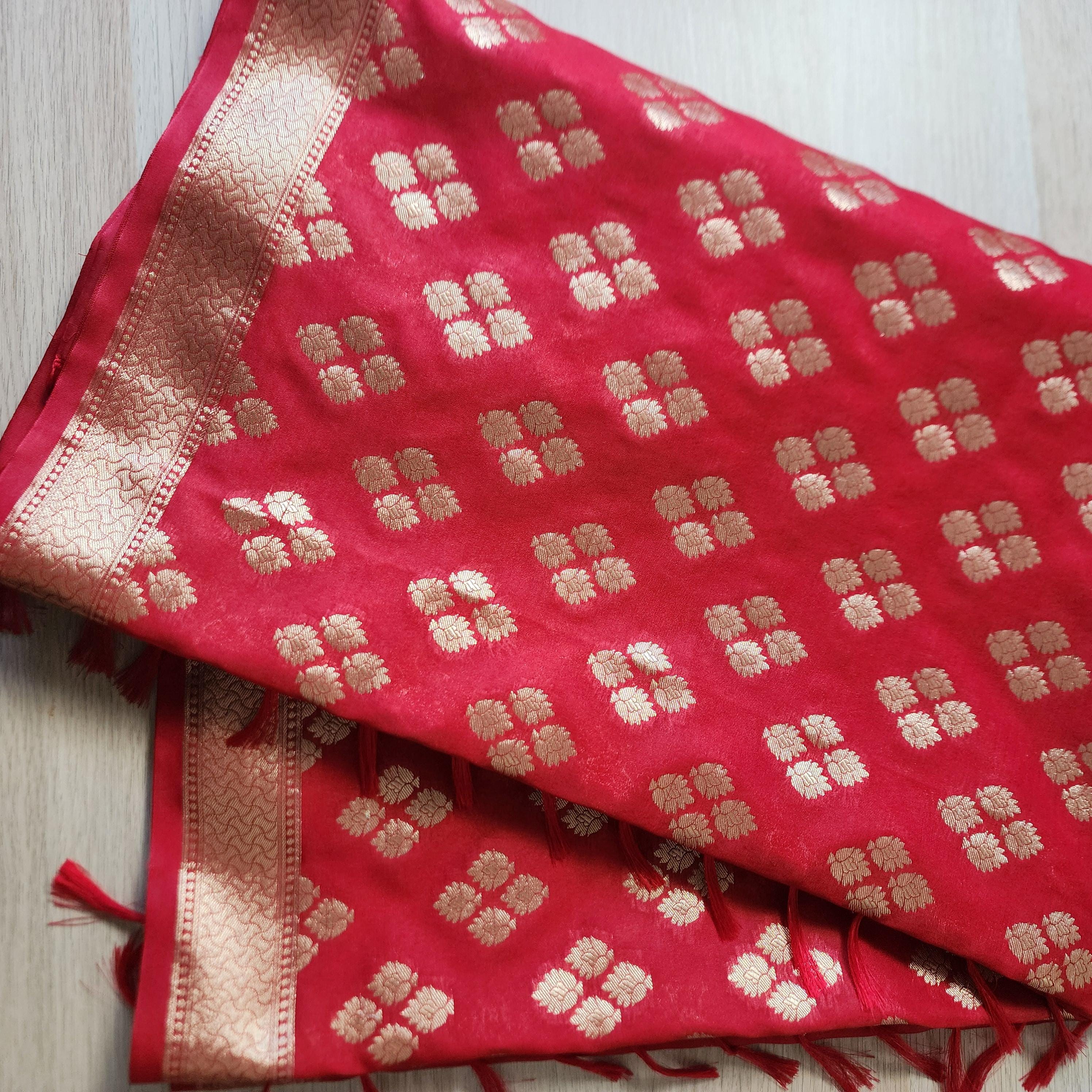 Banarasi Silk Maroon Red Dupatta with gold handweaving