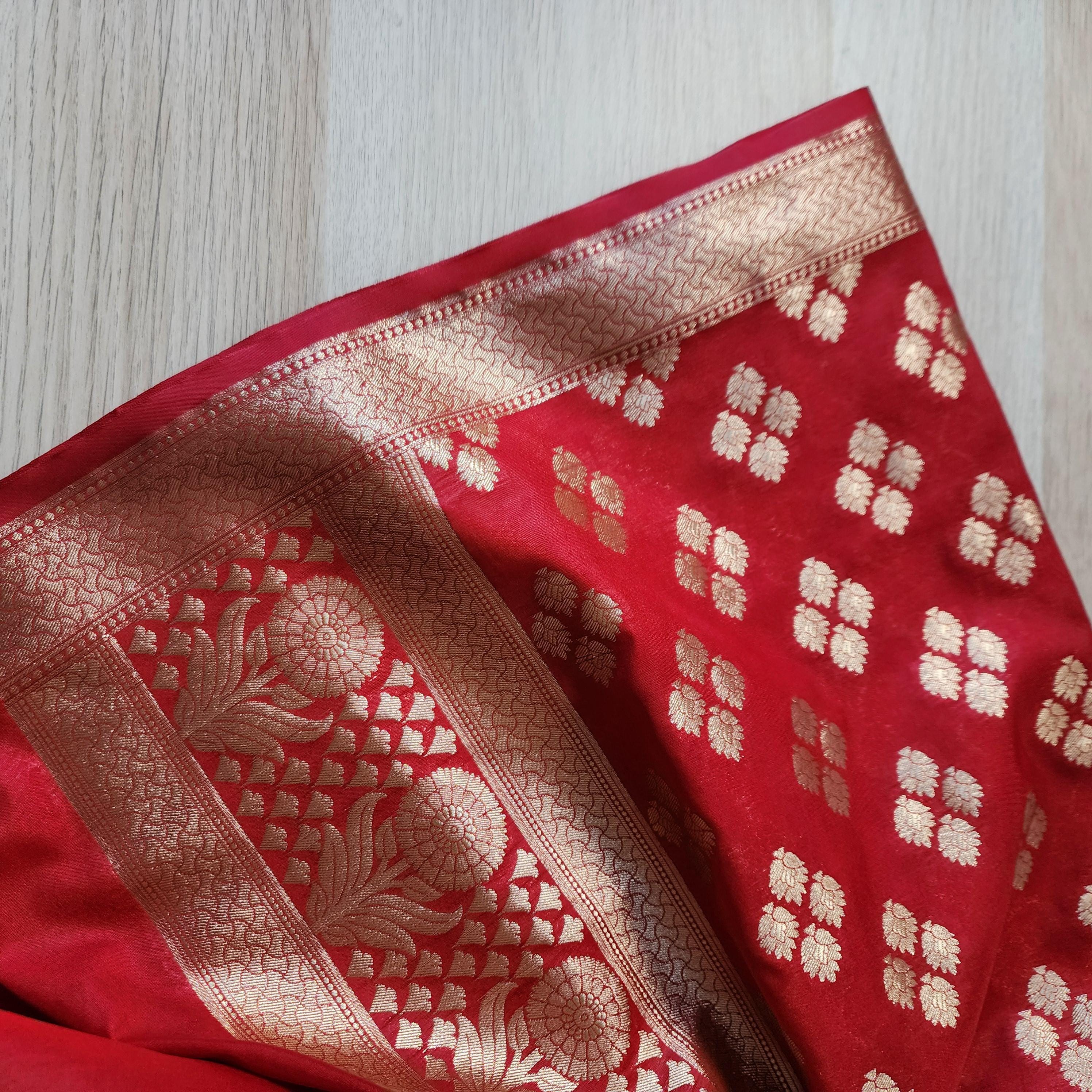 Banarasi Silk Maroon Red Dupatta with gold handweaving
