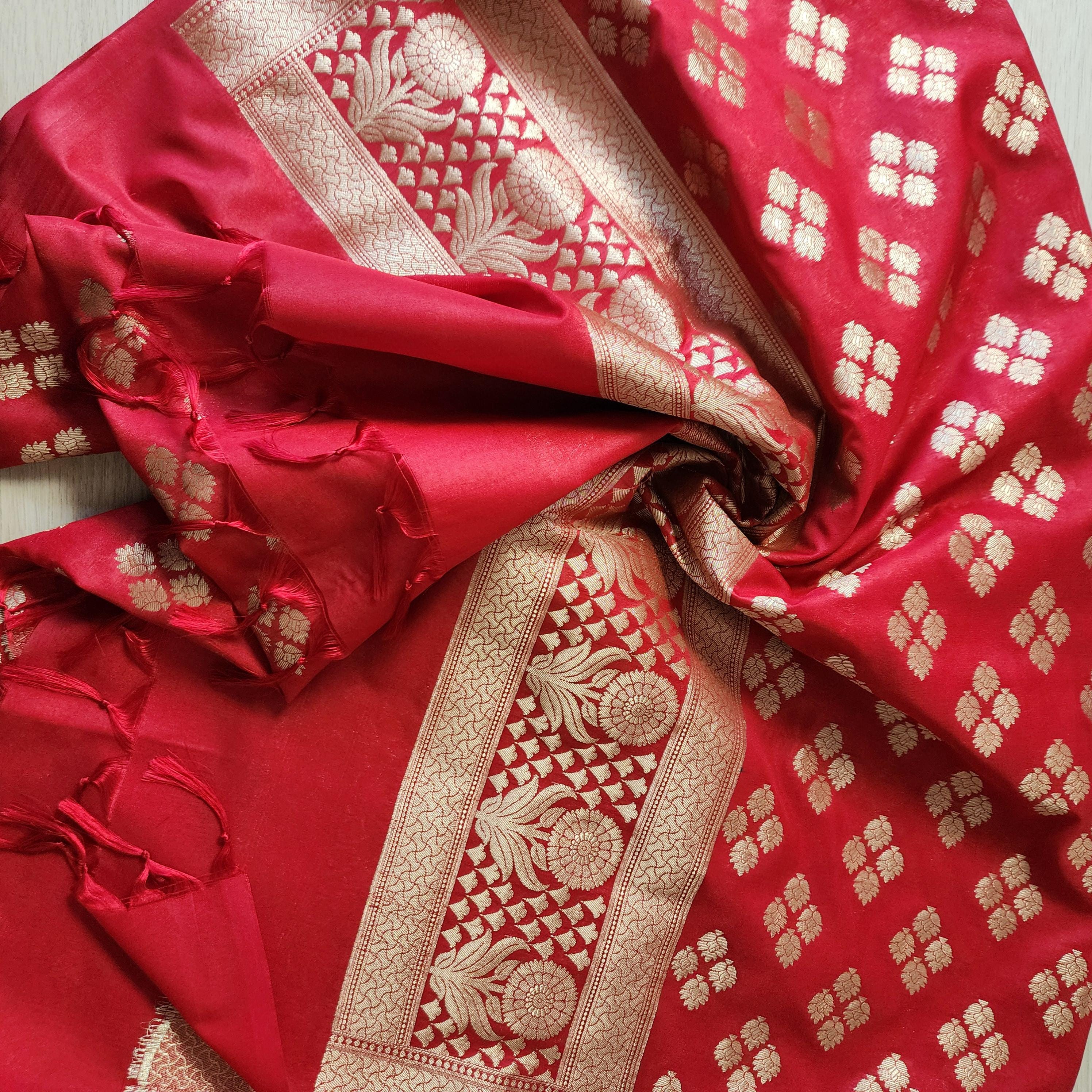 Banarasi Silk Maroon Red Dupatta with gold handweaving