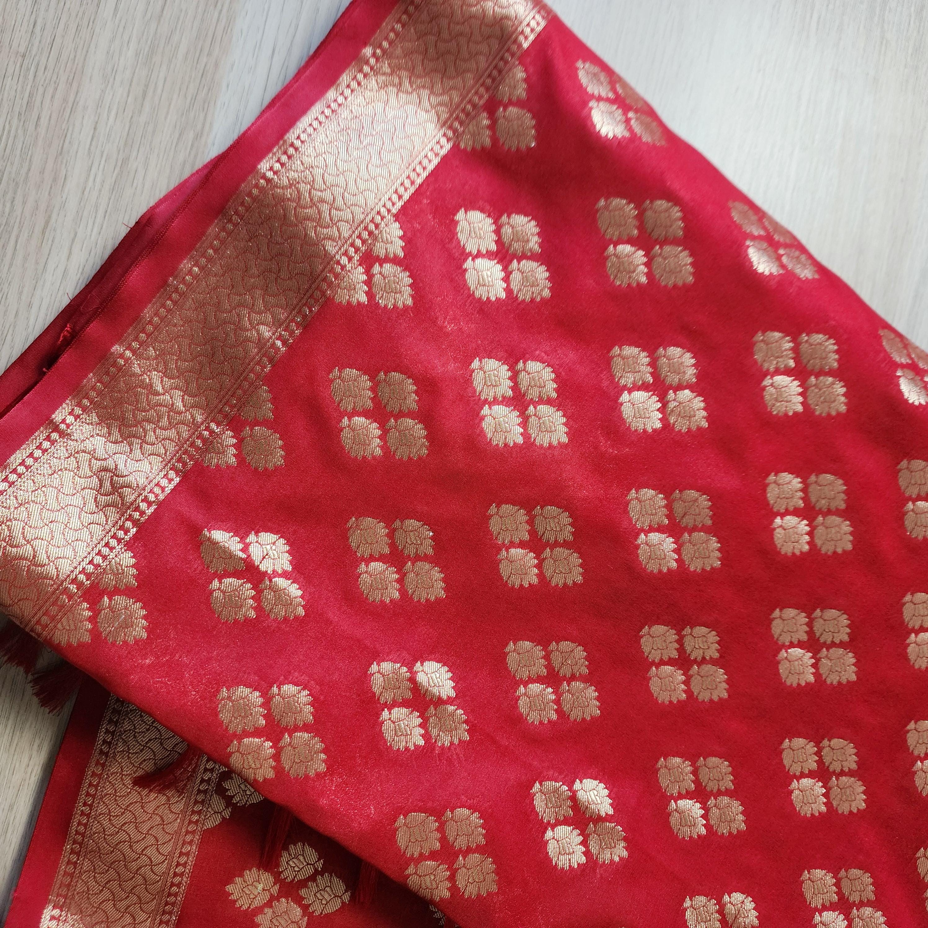 Banarasi Silk Maroon Red Dupatta with gold handweaving