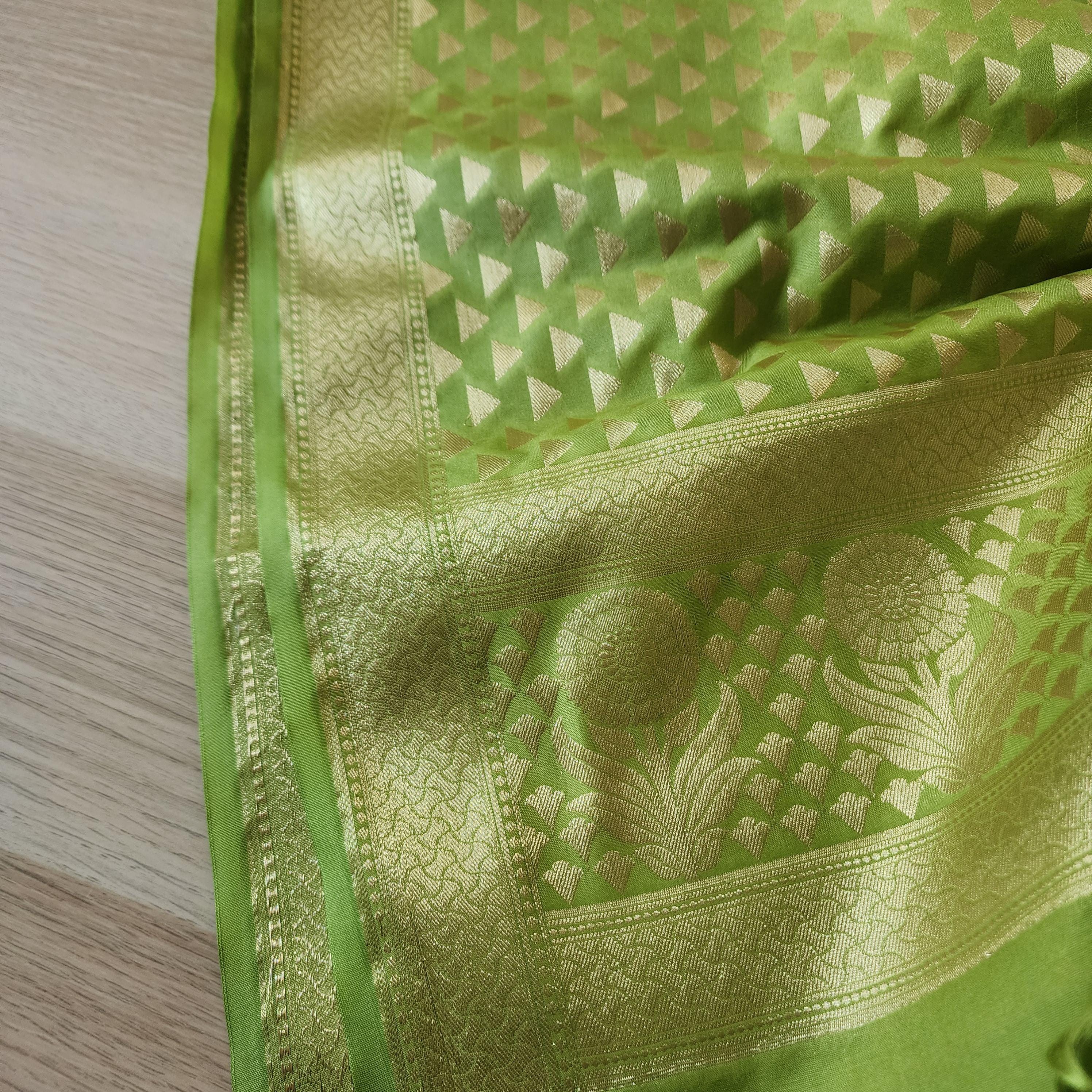 Banarasi Silk Pista Green Dupatta with gold handweaving, Indian traditional and Festive designer dupatta, luxurious soft Banarsi dupatta