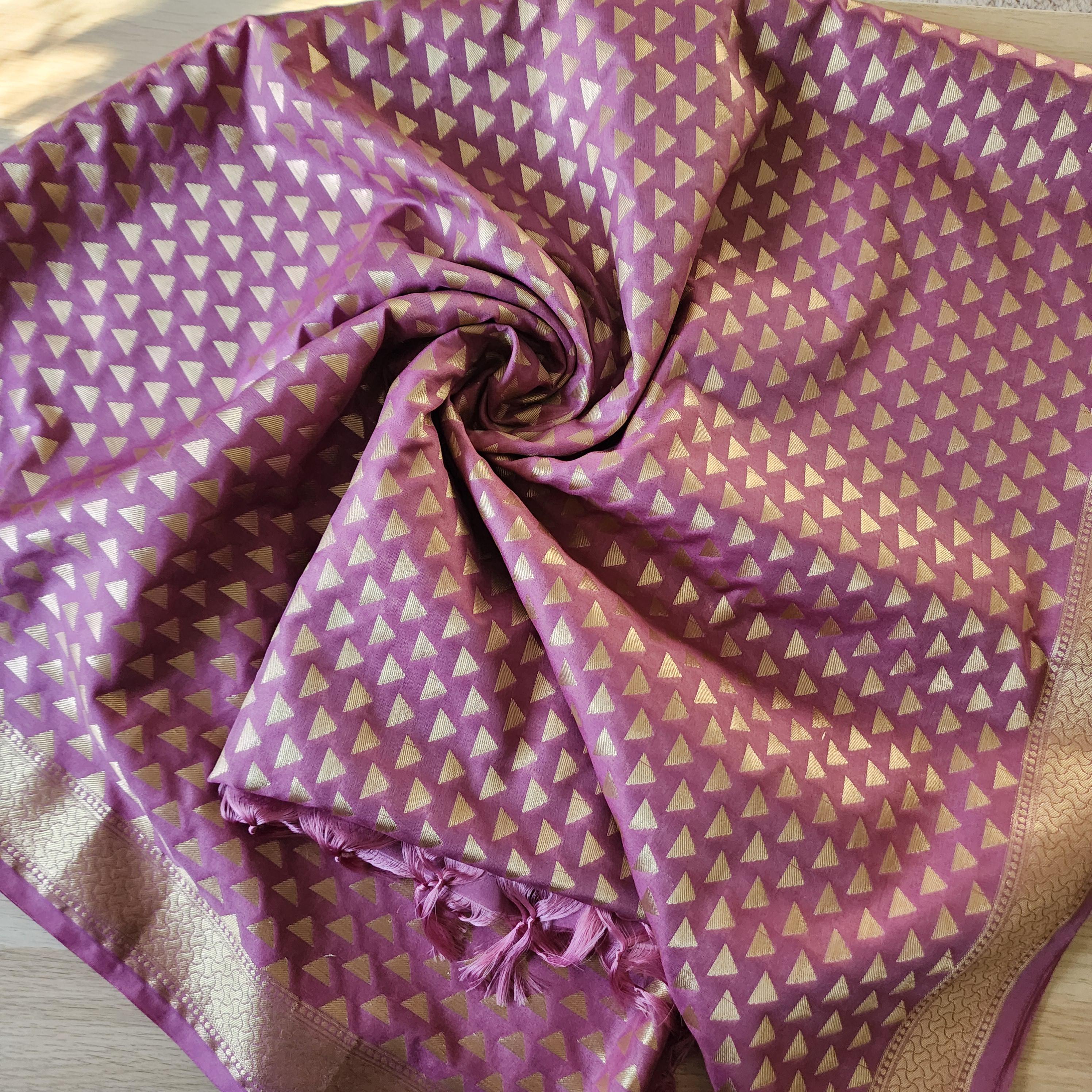Mauve Pink Dupatta with Geometric Triangle Weave & Tassels