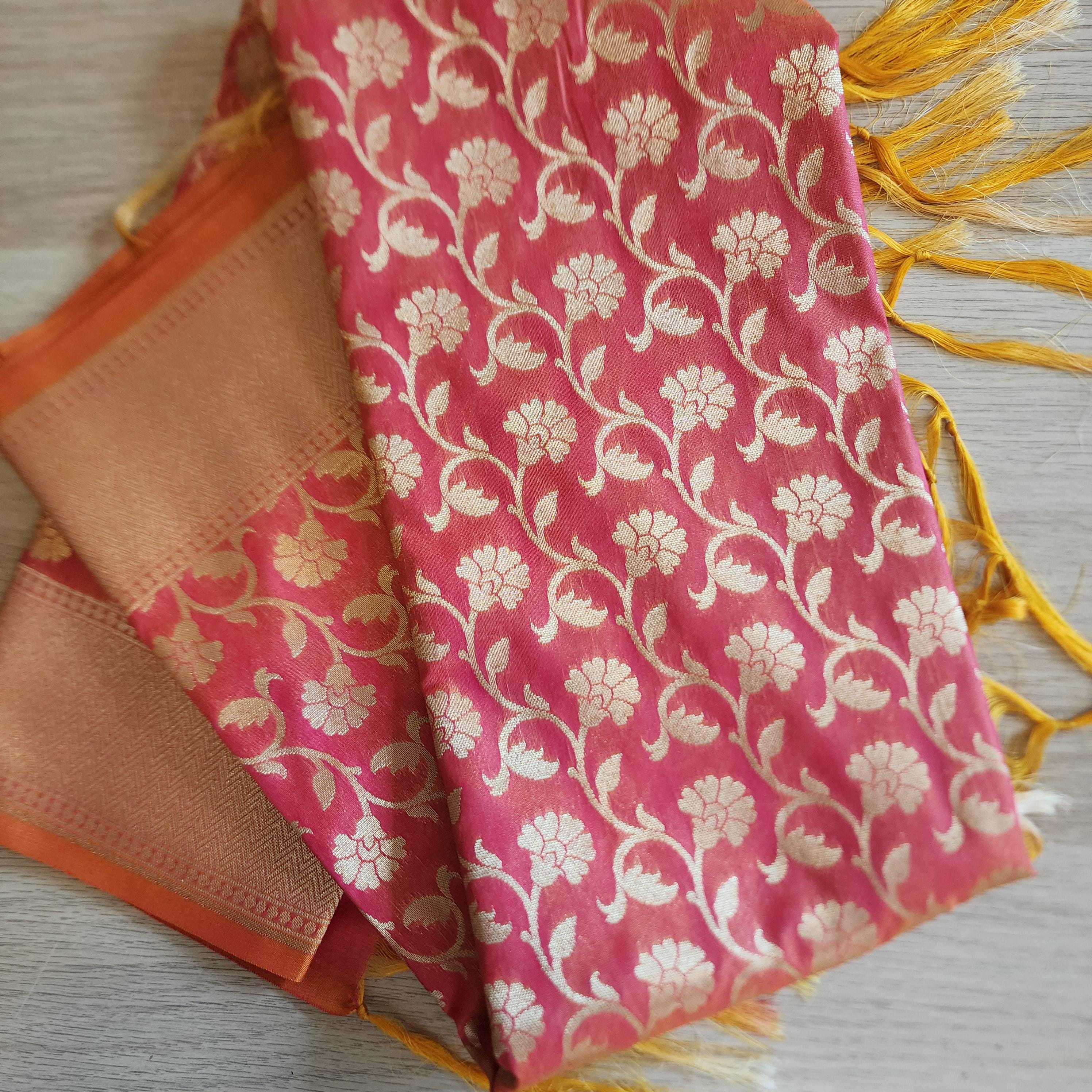 Banarasi Silk Peach Pink Dupatta with gold handweaving, Indian traditional and Festive designer dupatta, luxurious soft Banarsi dupatta