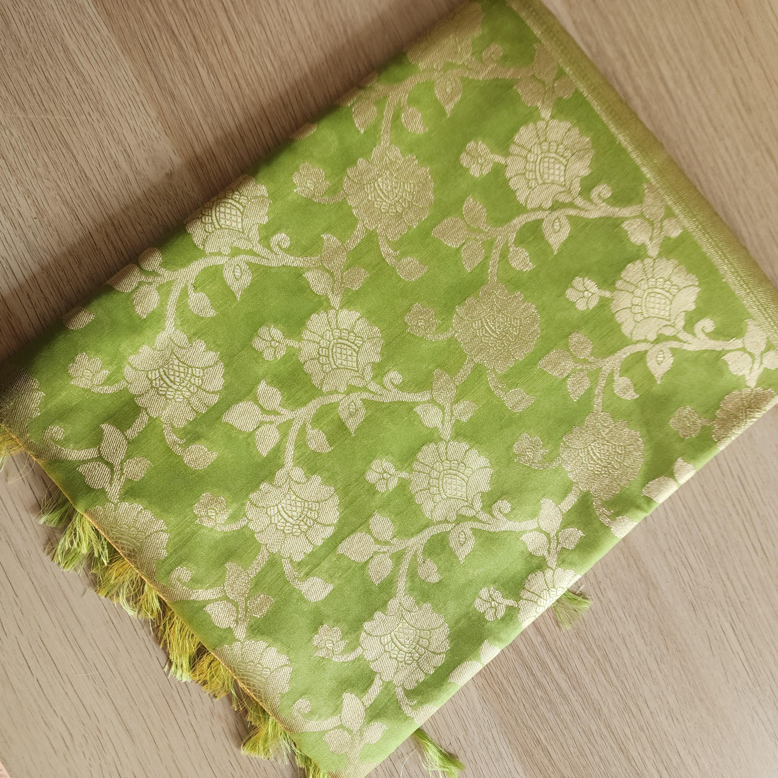 Banarasi Silk Pista Green Dupatta with gold handweaving, Indian traditional and Festive designer dupatta, luxurious soft Banarsi dupatta