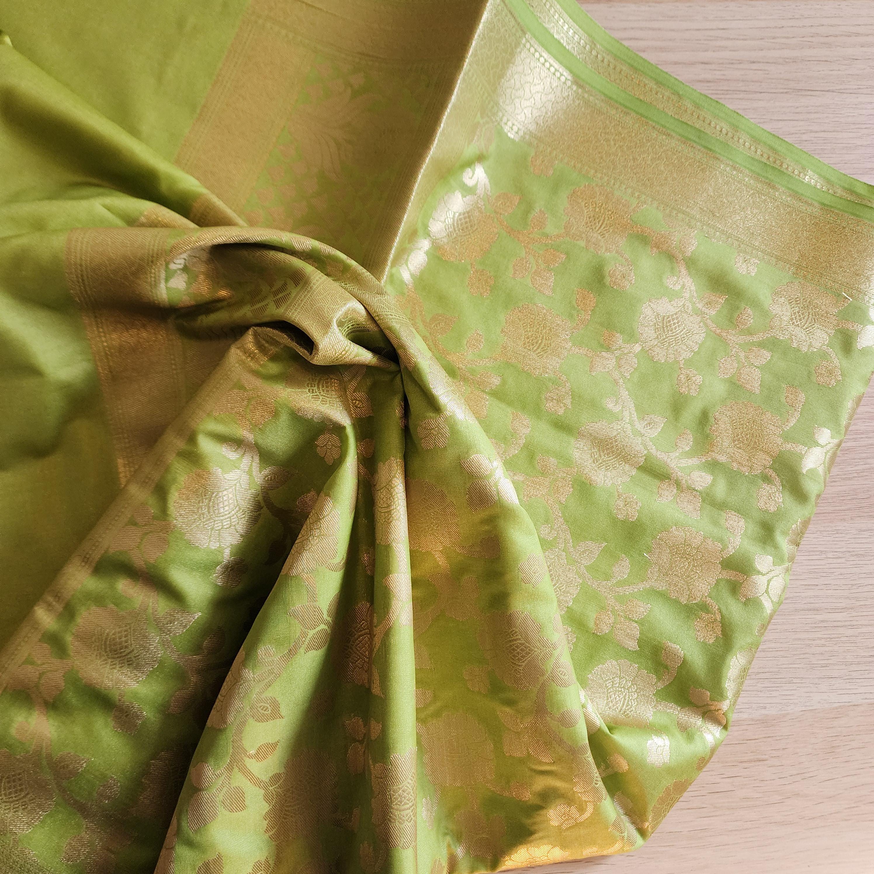 Banarasi Silk Pista Green Dupatta with gold handweaving, Indian traditional and Festive designer dupatta, luxurious soft Banarsi dupatta