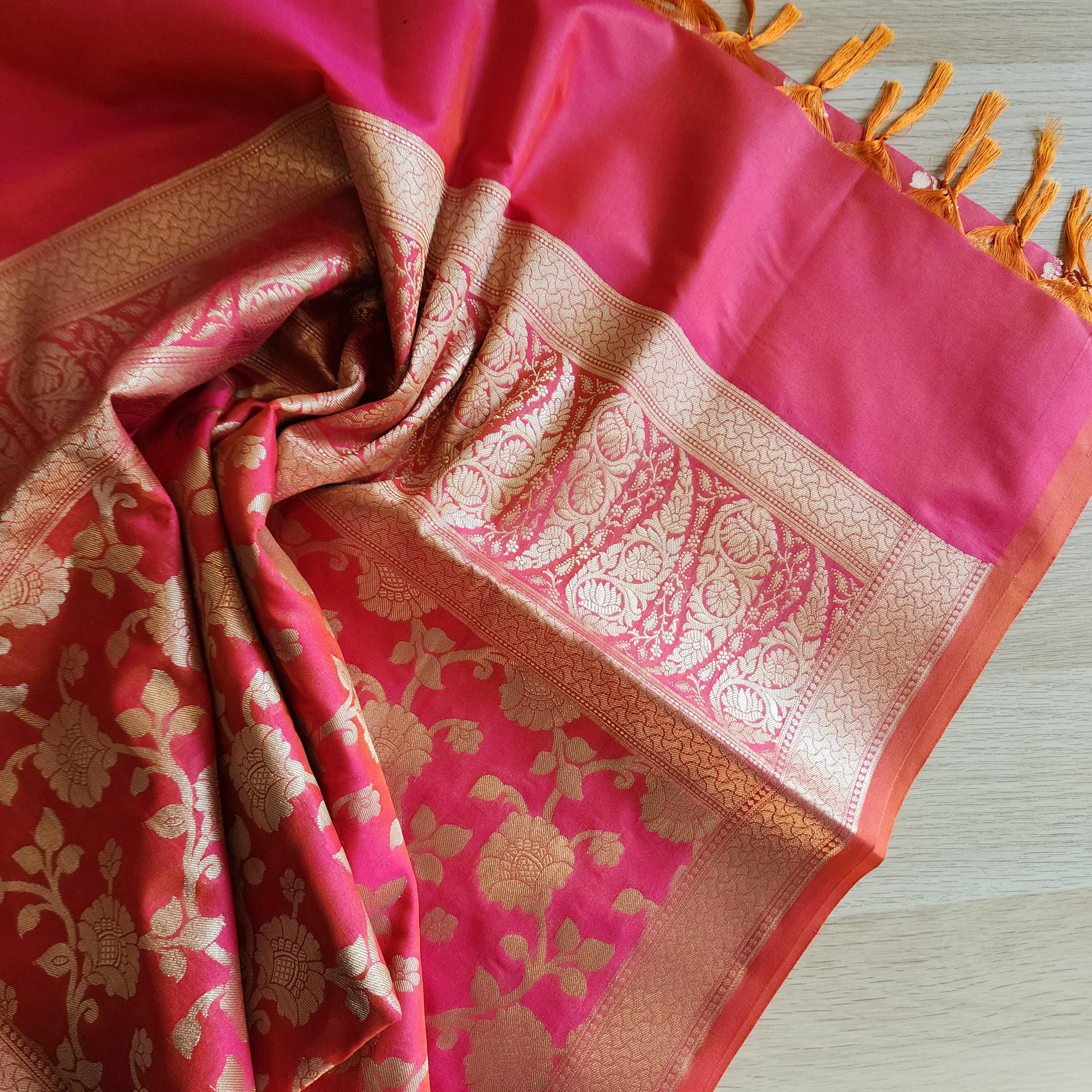 Banarasi Silk Peach Pink Dupatta with gold handweaving, Indian traditional and Festive designer dupatta, luxurious soft Banarsi dupatta